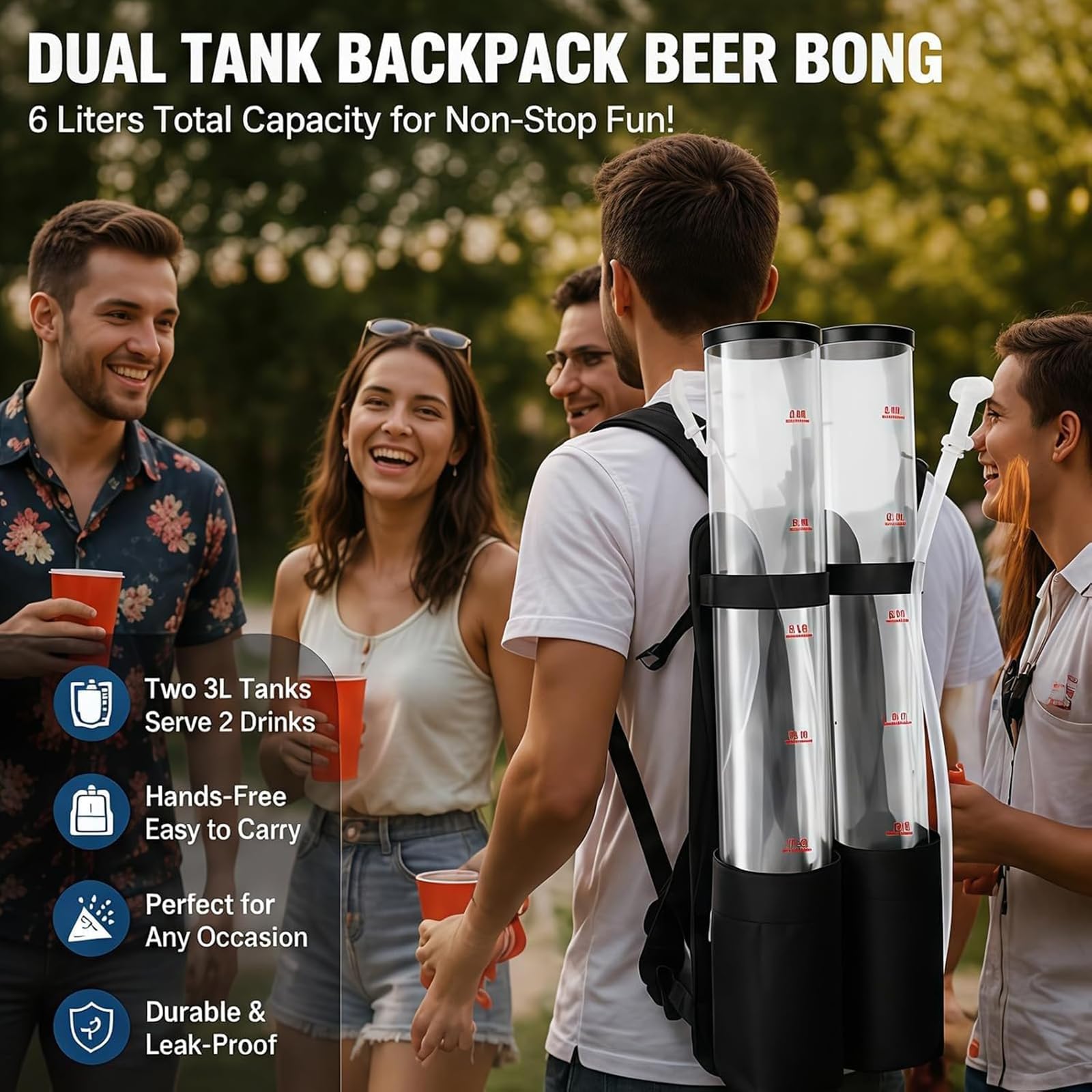 NGARY Dispensador De Cerveza Tipo Mochila con Doble Tanque De 6 litros, Mochila para Bebidas Líquidas con Forma De Barril Y Líneas De Medición, Ideal para Fiestas Al Aire Single