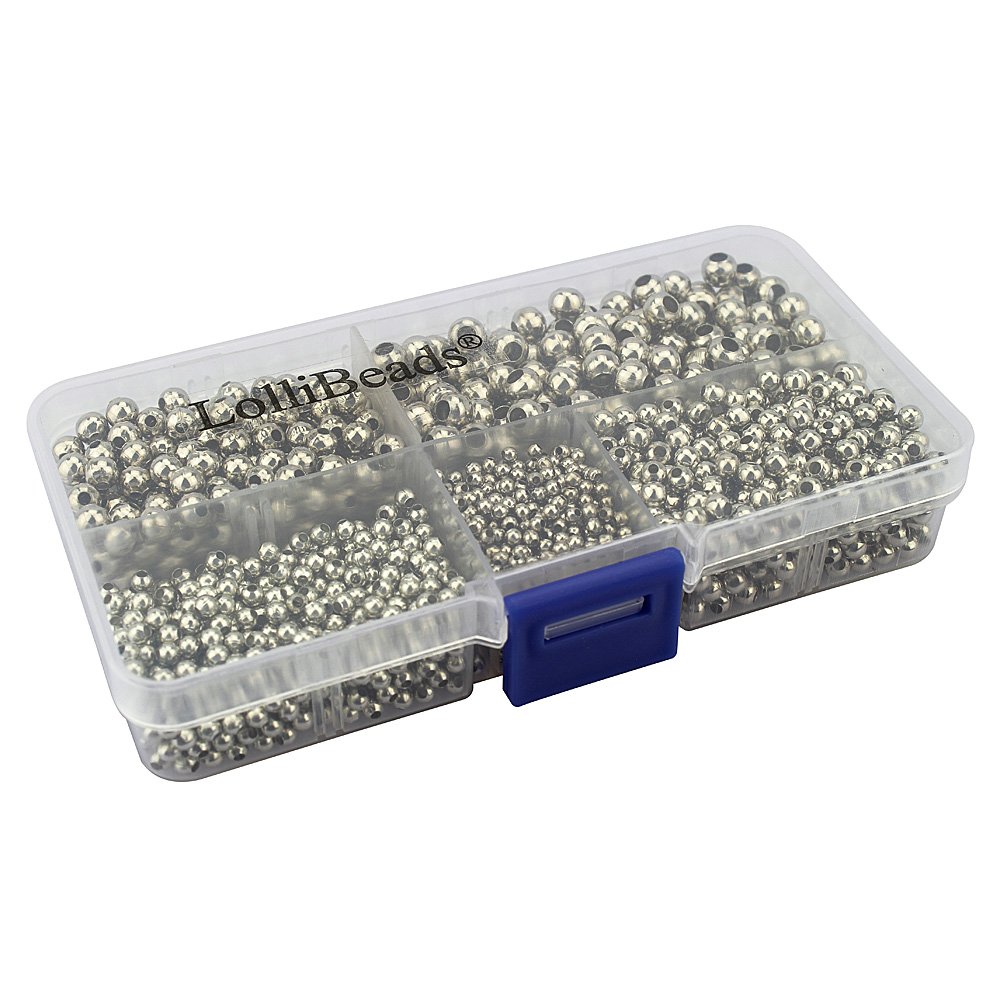 LolliBeads (R) Platinum Smooth Round Metal Beads Assorted Size Jumbo Pack 2100 pcs โ image 1