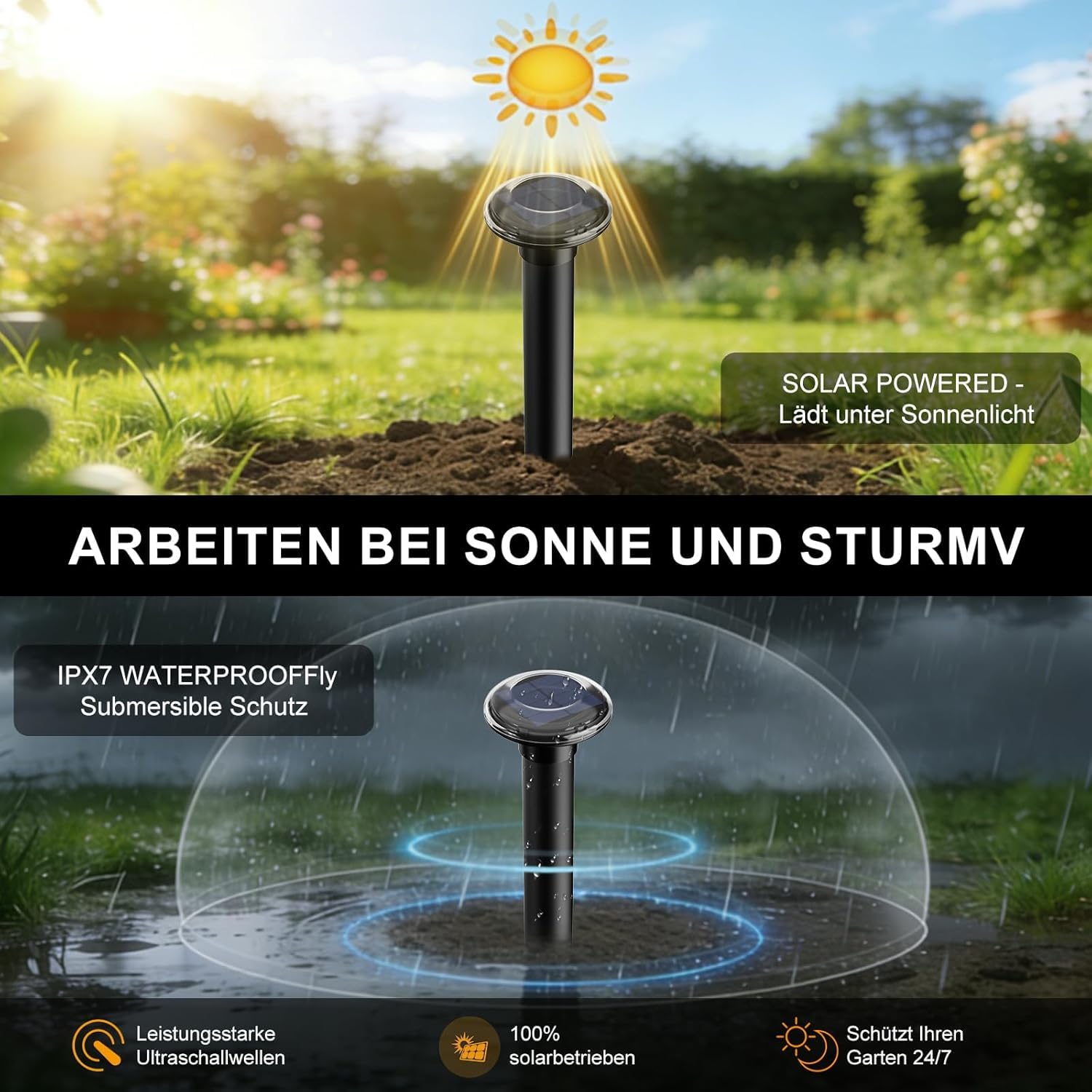 4 Stück Maulwurf Vertreiber, Maximale Abdeckung 900 m² Solar Maulwurfschreck Testsieger Wühlmaus Vertreiben Vibration Wühlmausschreck IP68 Maulwurffal Abwehr gegen Maulwürfe & Wühlmäus