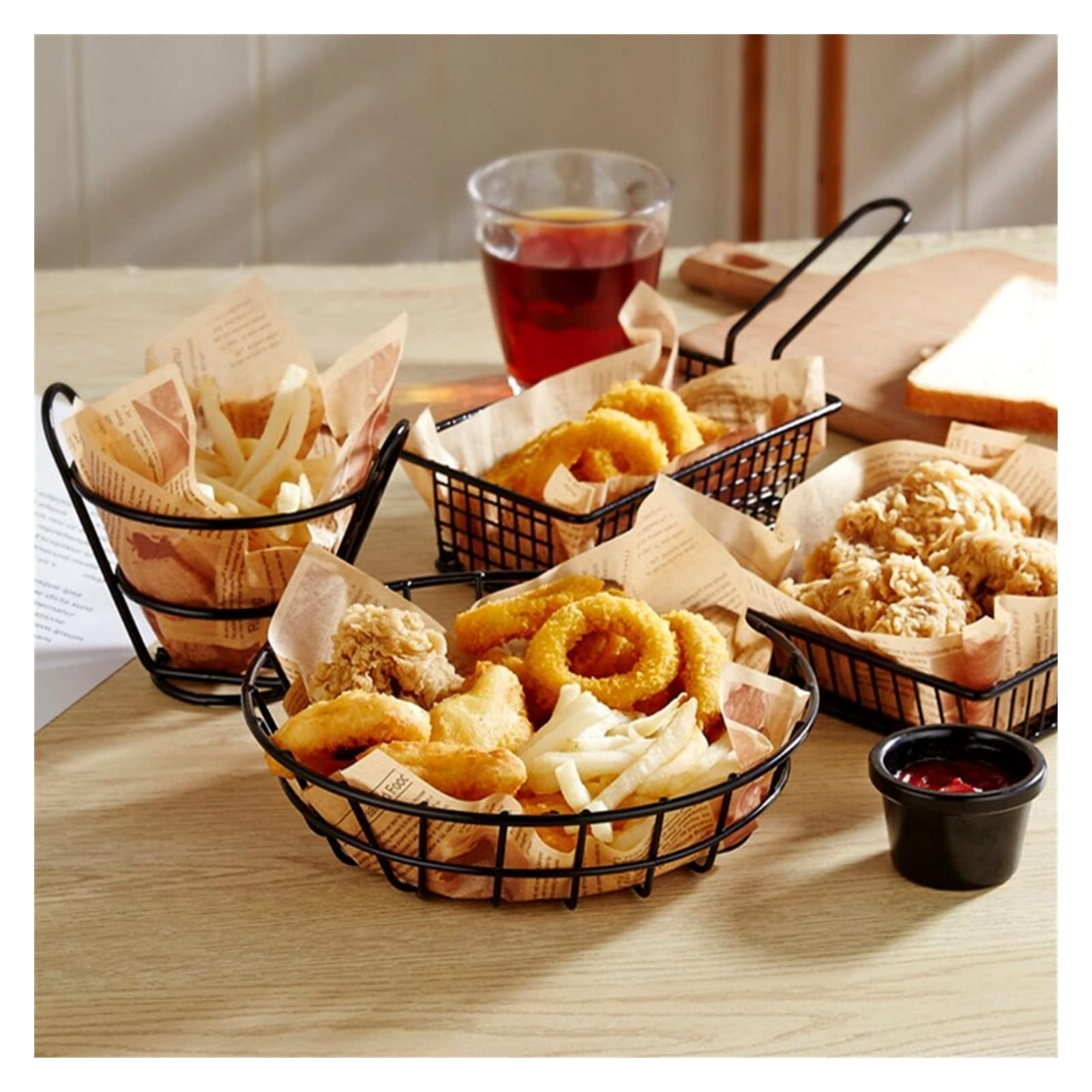 Frittierkorb, Edelstahl, Snackkorb, Kartoffelnetz, Siebkorb, Pommes Frites, Lebensmittelkorb, Lebensmittelsieb, Kochutensilien, Frittiernetz (C)