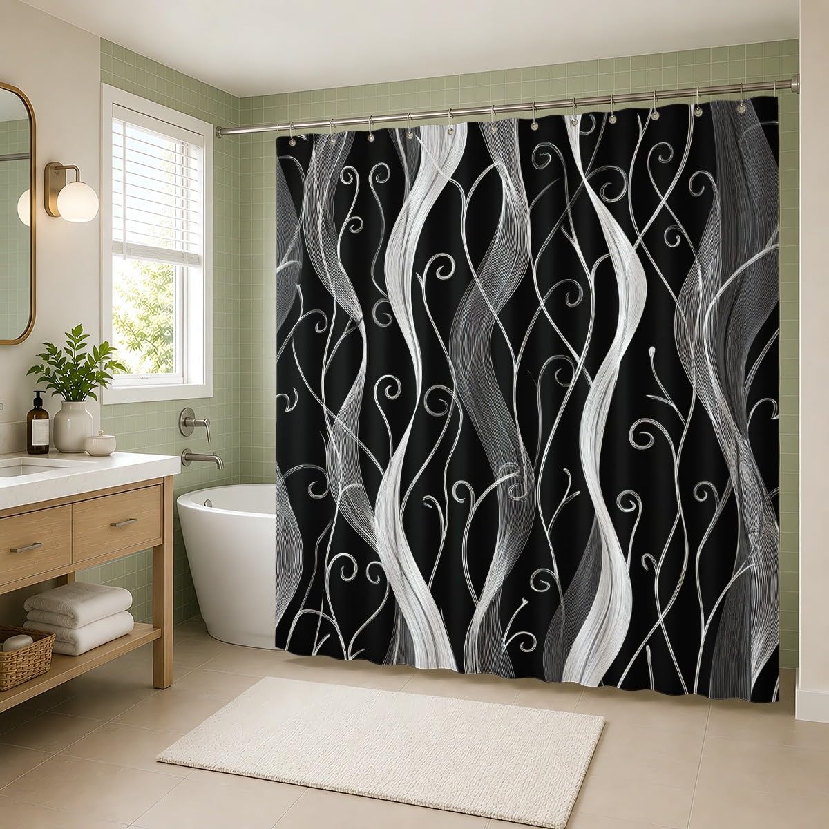 Generico Tenda Doccia 240x200 cm Grigio Poliestere, per Bagno, Casa e Hotel