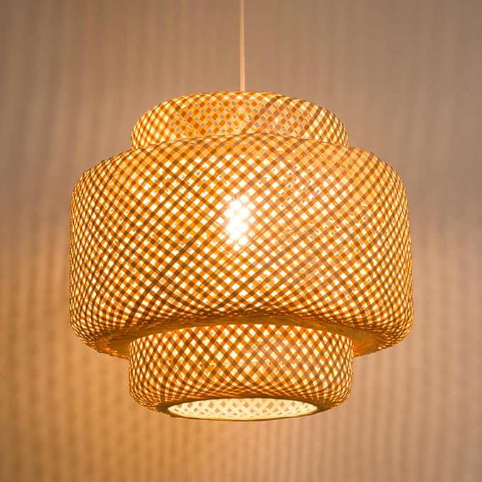 Depuley Depuley Retro bamboe geweven hanglampen, handgeweven bamboe lamp, landhanglamp, E27 hanglamp, gang slaapkamer woonkamer verlichting hanglamp eetkamer decoratieve lamp