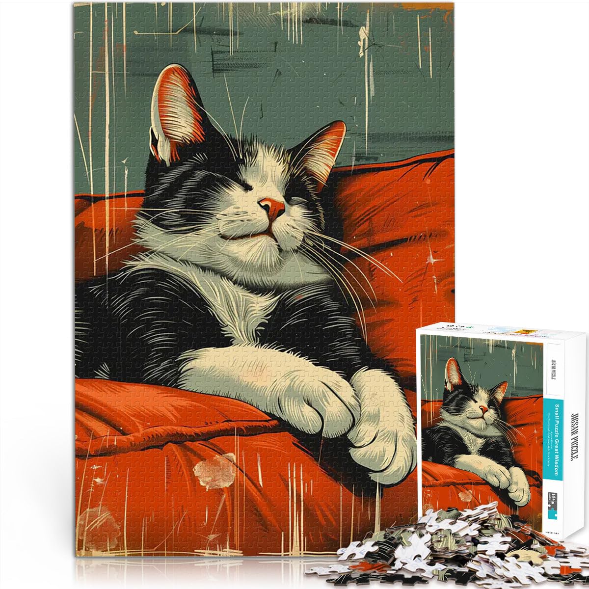 1000 Adult Pieces Jigsaw Puzzle Retro Tuxedo Cat Sleeping Lernspiele DIY Spielzeug Die Liebe zwischen Paaren stärken38x26cm — image 1