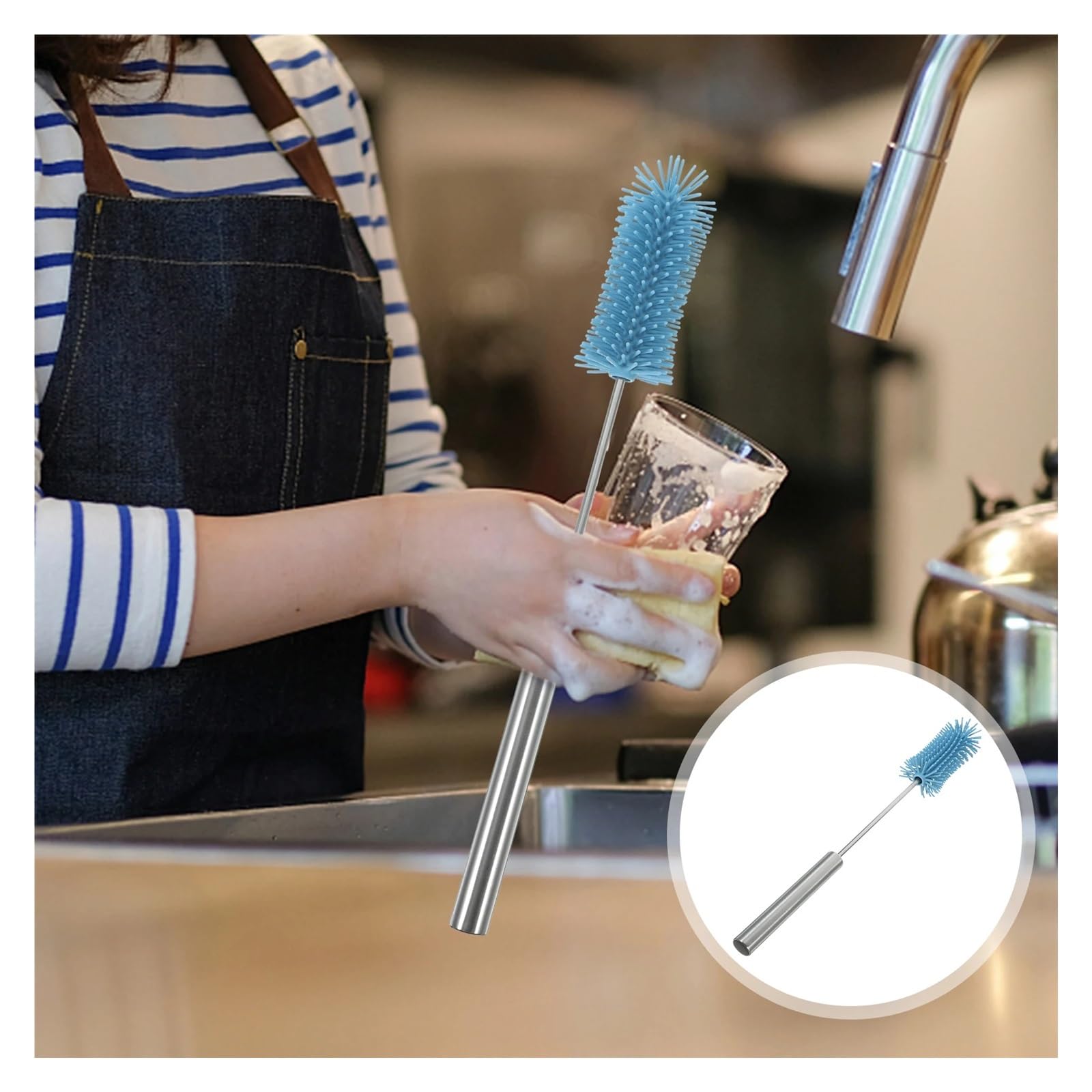 Set di spazzole per biberon, Scovolino for bottiglie con manico lungo e setole morbide antigraffio for tazze di latte