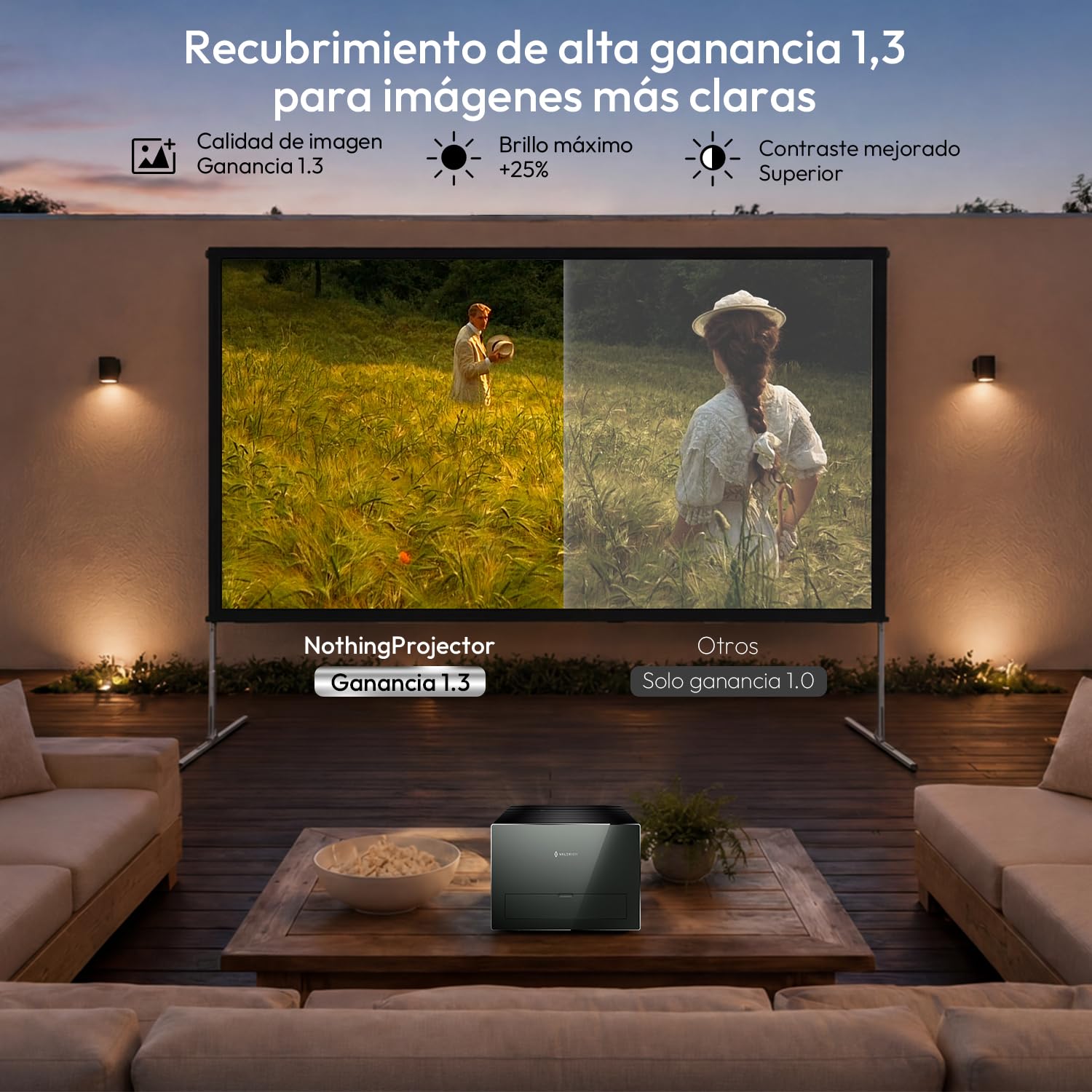 Pantalla Proyector Exterior con Soporte 100 Pulgadas | Portátil y Plegable, Gain 1,3, 4K UHD 16:9, Montaje Rápido en 3 Minutos, ma Marco de Aluminio, Camping,Jardín y Cine en Casa