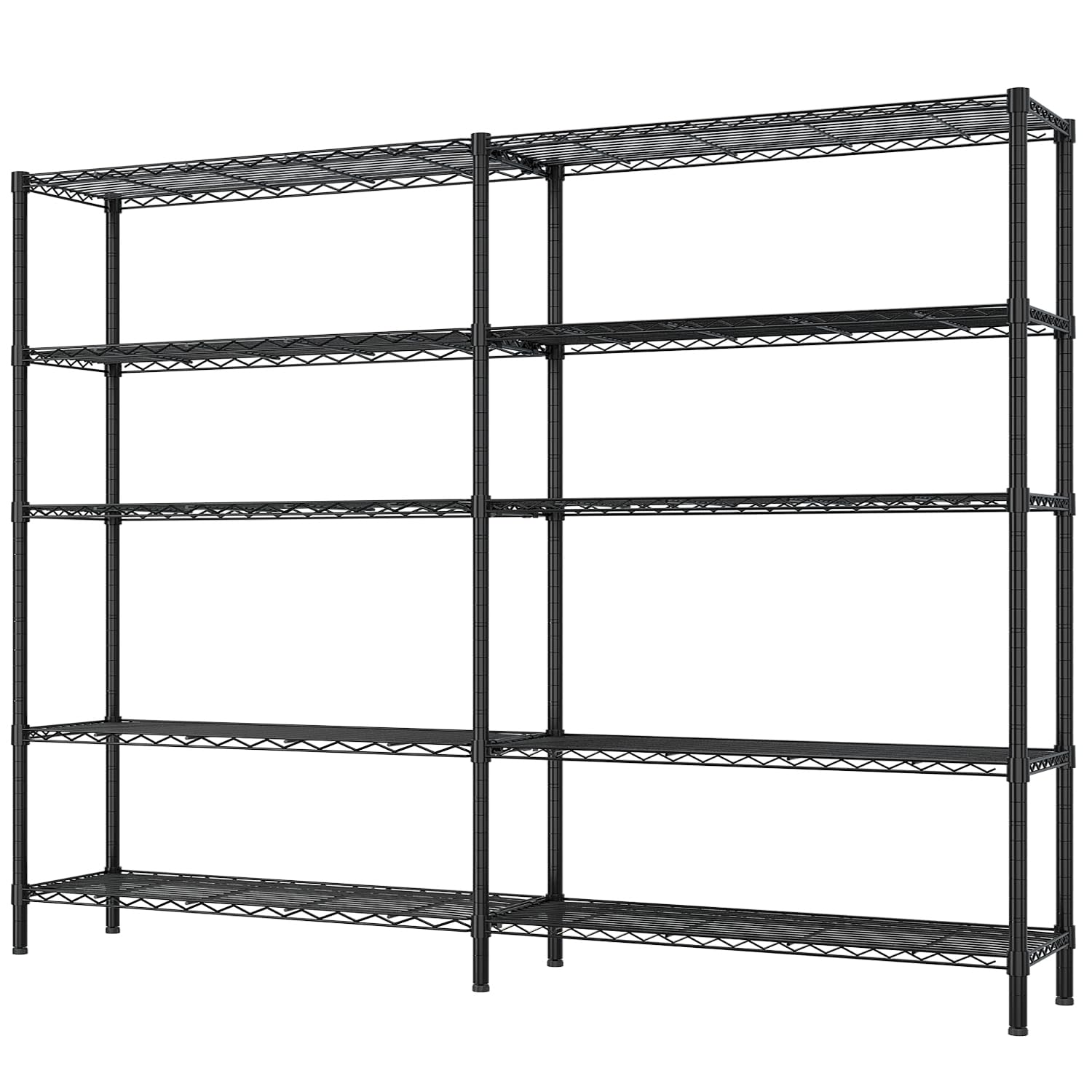 Bonnlo 5-Tier Heavy Duty Metal Shelving Unit–Adjustable Double-Row Storage Rack,Freestanding Display Shelf for Kitchen, Pantry, Garage, Retail & Home Organization,177x40x180cm,Black