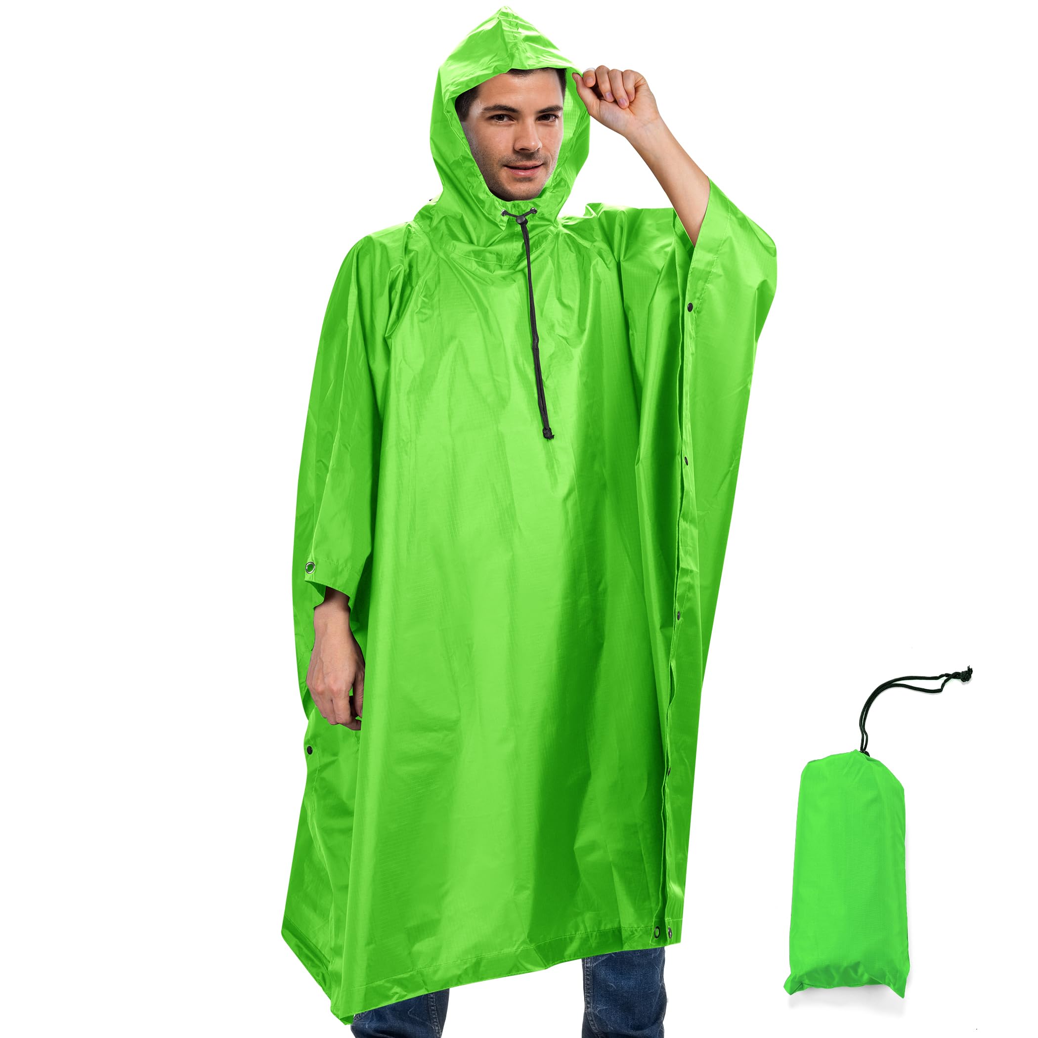 Sensong Regenponcho Wasserdicht Regencape mit Kapuze Multifunktionales Regenmantel Wiederverwendbar Regenkleidung Faltbare Ripstop Damen Herren für Wandern Jagd Camping Angeln Täglichen Gebrauch