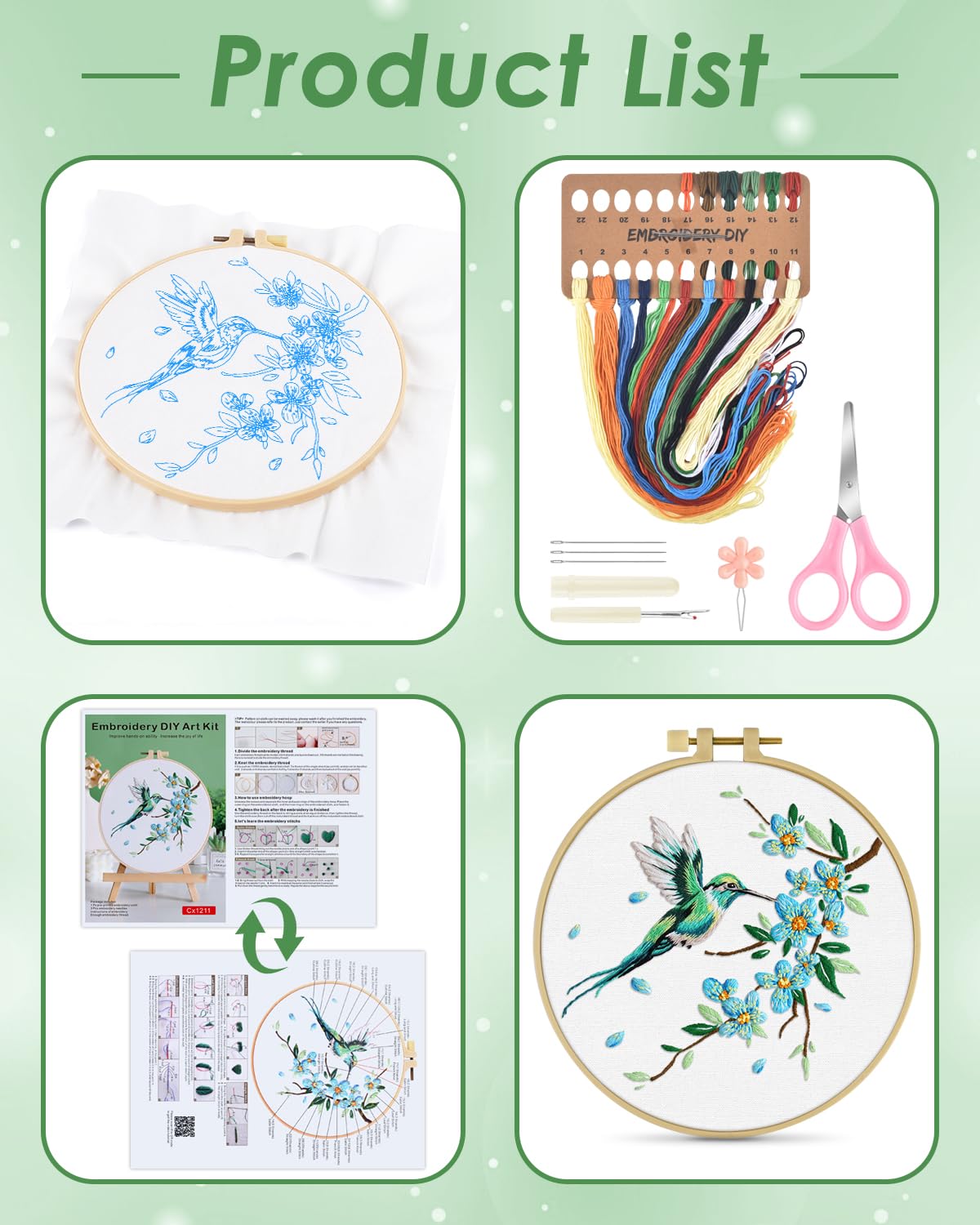 Beginner Embroidery Kit - Hummingbird Design -2
