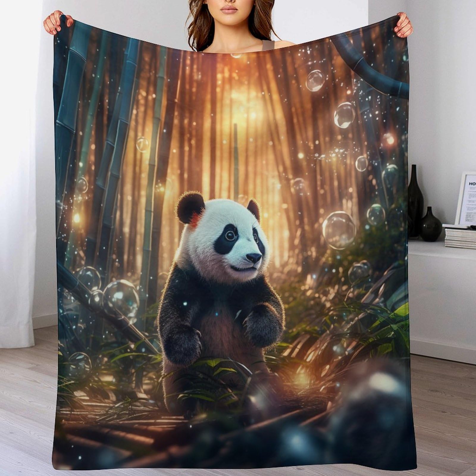 Couverture lit panda 150x200 cm : plaid en flannel idéal pour vos voyages