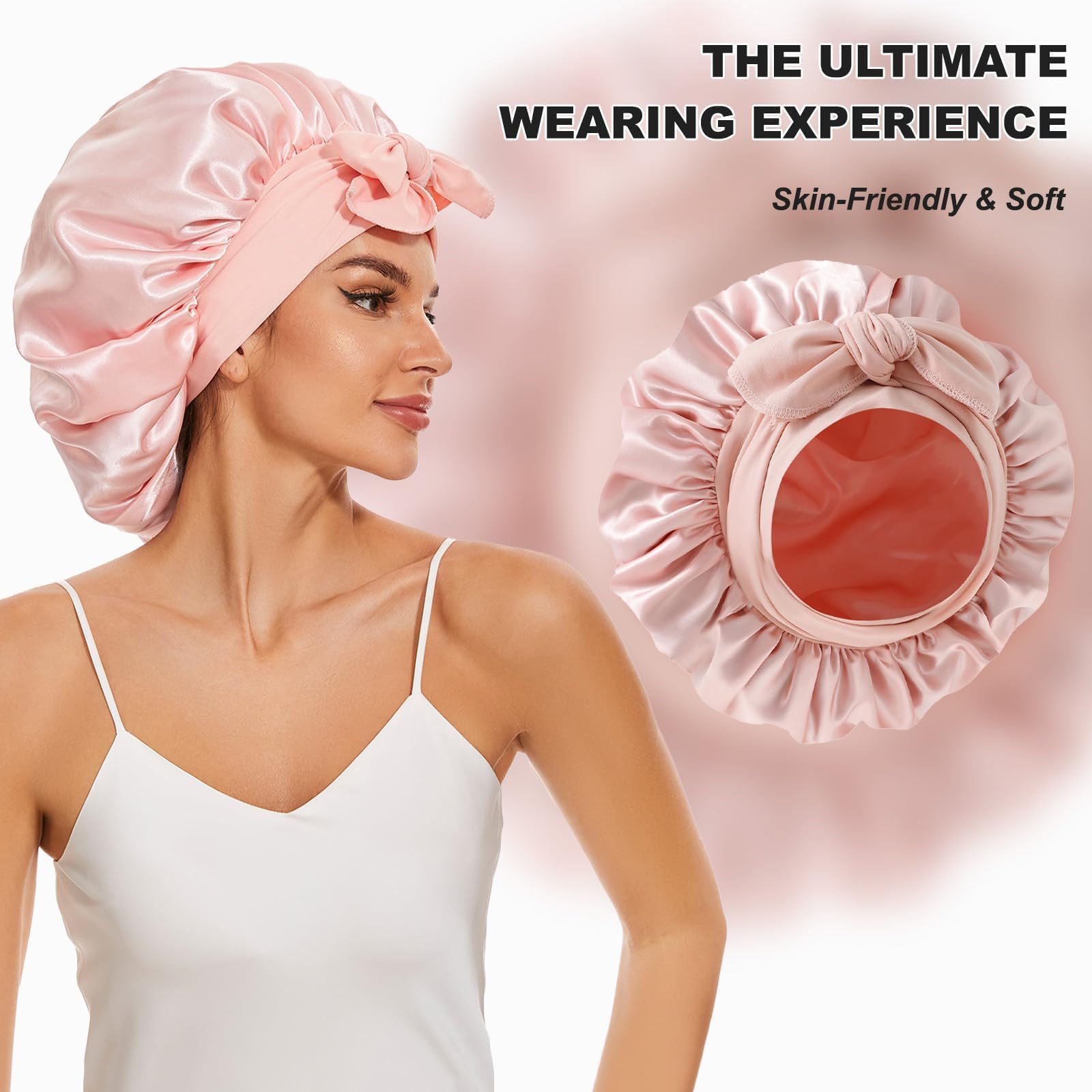 2 Pezzi Cappello da Notte in Raso Bonnet,Berretto da Notte in Seta,Berretto da Notte Raso Elastico,Cuffia Seta Capelli Ricci,Notte Cuffia in,per Dormire,Doccia