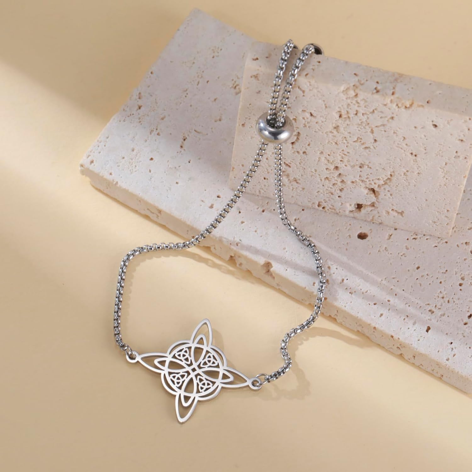 TEAMER Adjustable Witches Knot Bracelet Stainless Steel Celtic Knot Box Chain Bracelet Amulet Vintage Jewelry for Women - Image 4