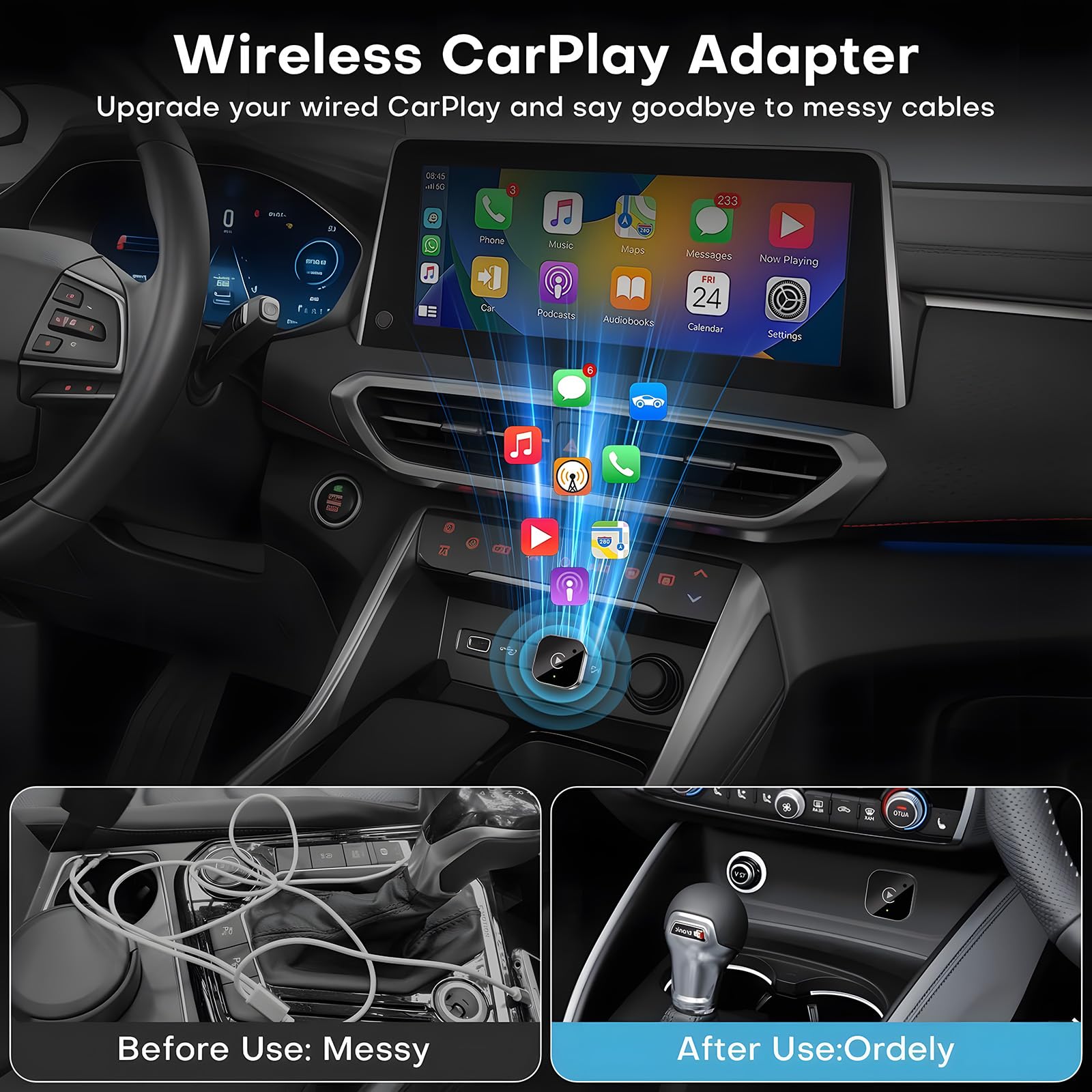 USB‑C Wireless-CarPlay- und Android-Auto-Adapter, Kabelgebunden-zu-Kabellos-Dongle | Plug & Play, kompatibel mit IOS und Android-Smartphones.