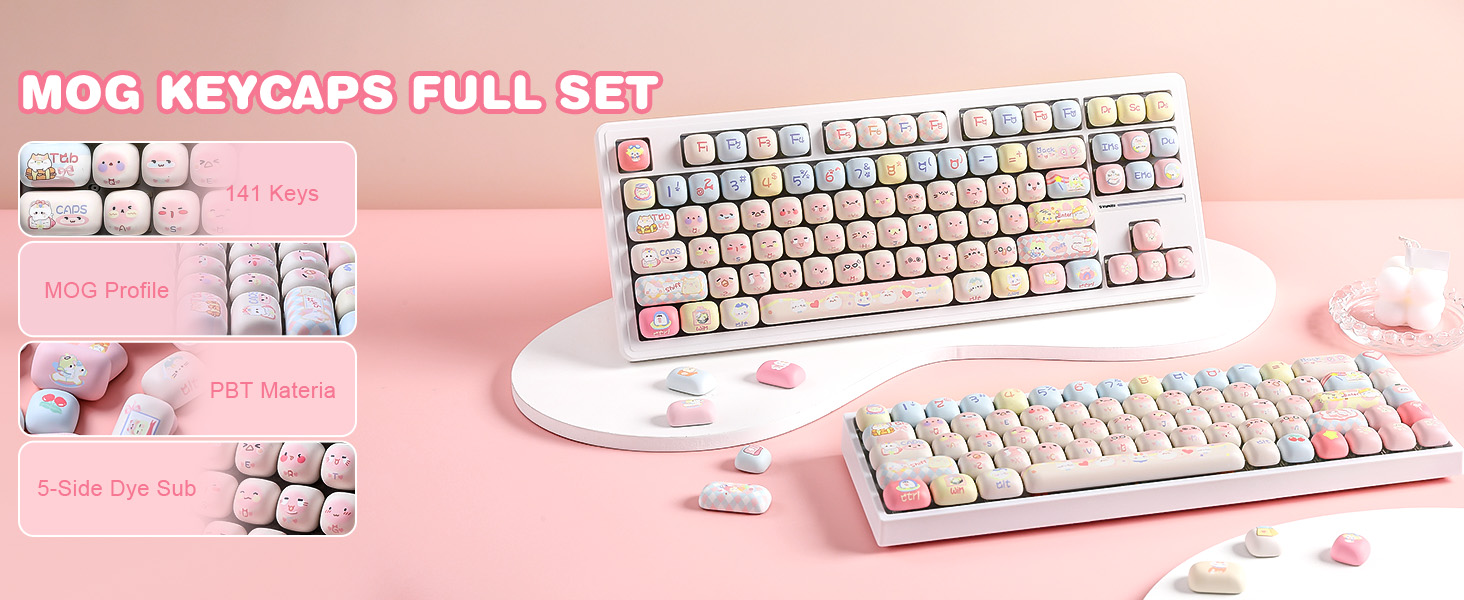 Amazon.com: YUNZII Cute Pink Kitten Custom Keycaps, 141 Keys Dye