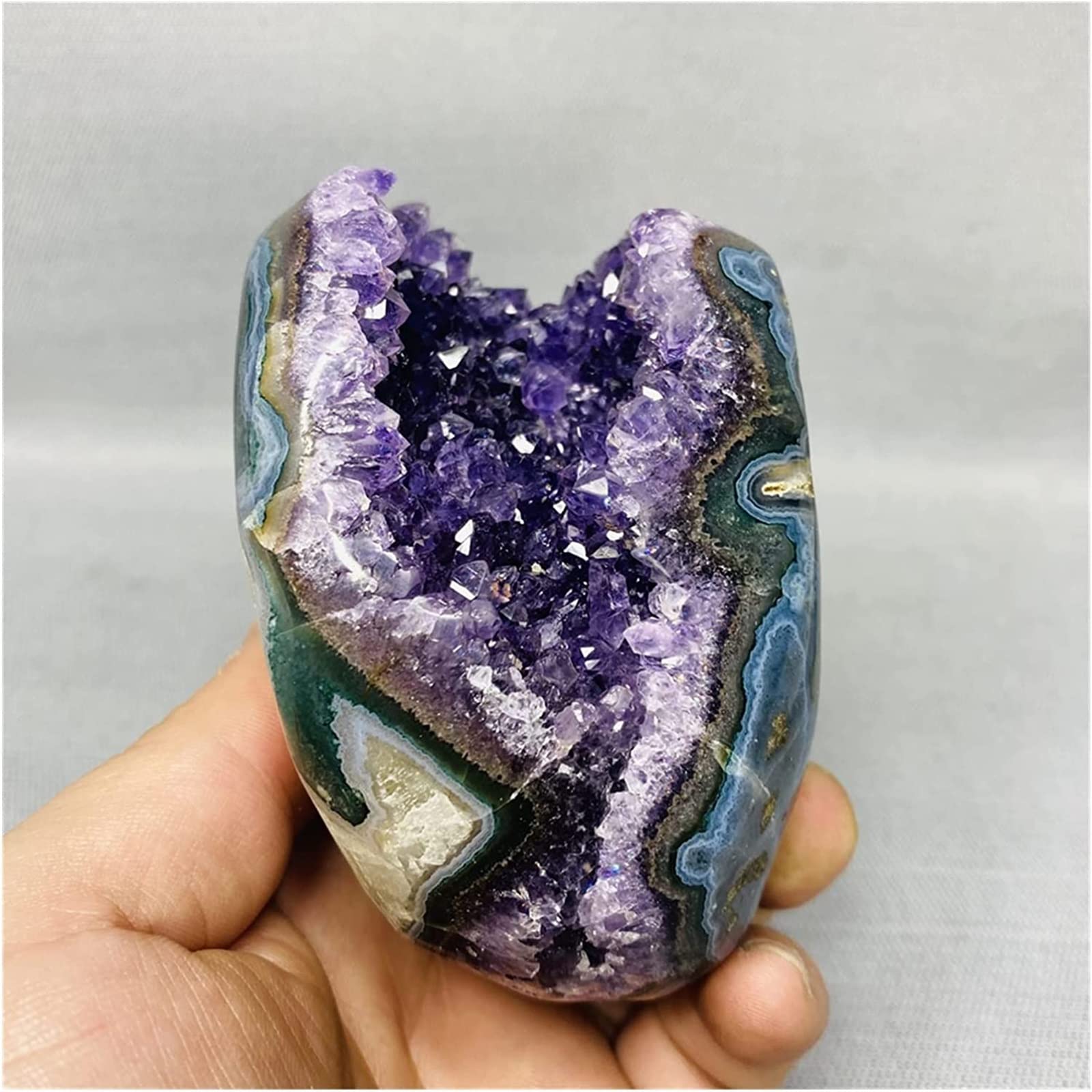 高品質ウルグアイアメジストたまごちゃん♡オールカット♡カルサイト共生No1990 高品質ウルグアイアメジストたまごちゃん♡オールカット♡カルサイト