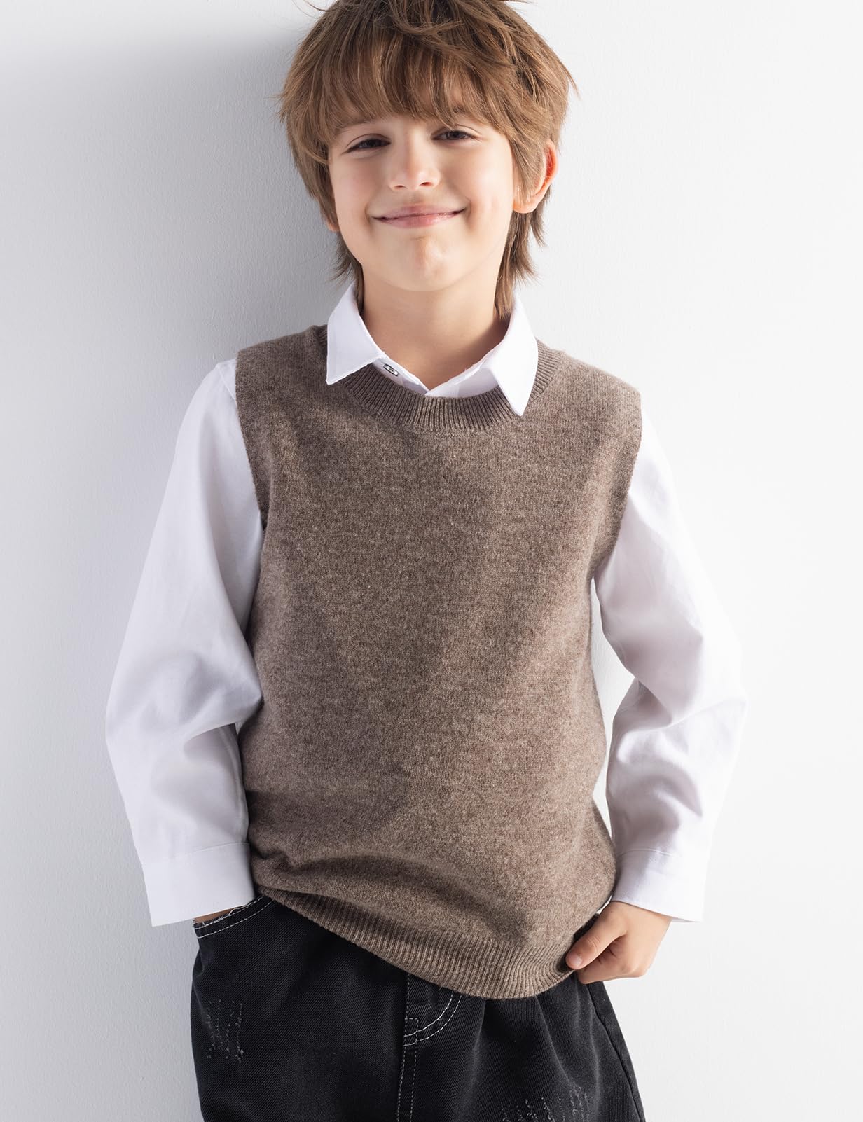 Chanyarn Jungen 100% Merinowolle Pullunder 2025 Herbst Winter Mädchen Lässig Rundhalsausschnitt ärmellos Strickpullover