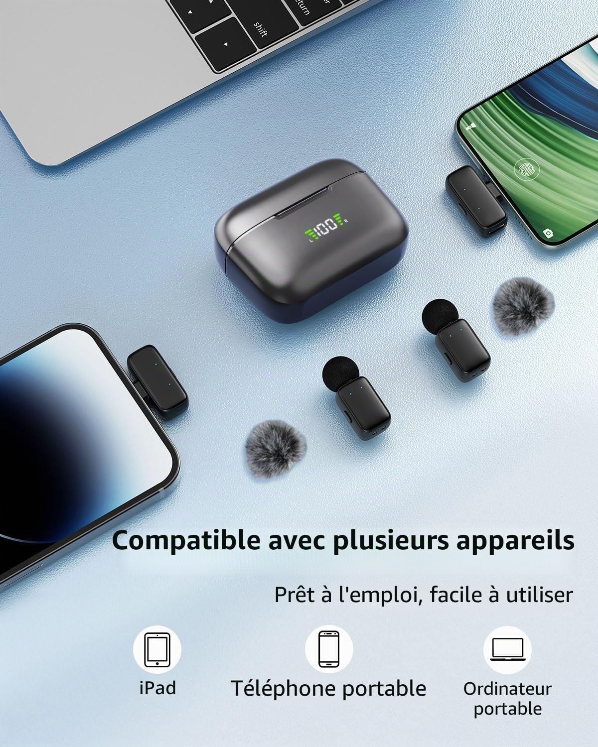 Mini Micro Cravate sans Fil pour iPhone/Telephone Android, Microphone à Revers USB C sur Réduction du Bruit pour Enregistrement vidéo, Vlogging, TikTok, Youtube