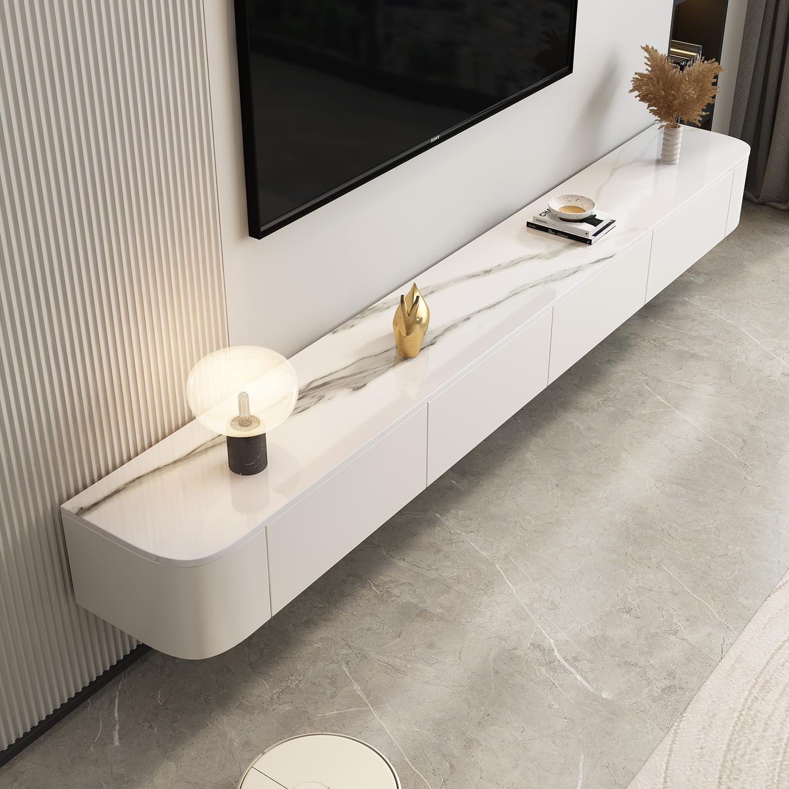 HZAPFUE Floating TV Stand - Wall Mounted Media Console with 2 Drawer, Floating Entertainment Center TV Cabinet, Wall Mounted Audio/Video Shelf for