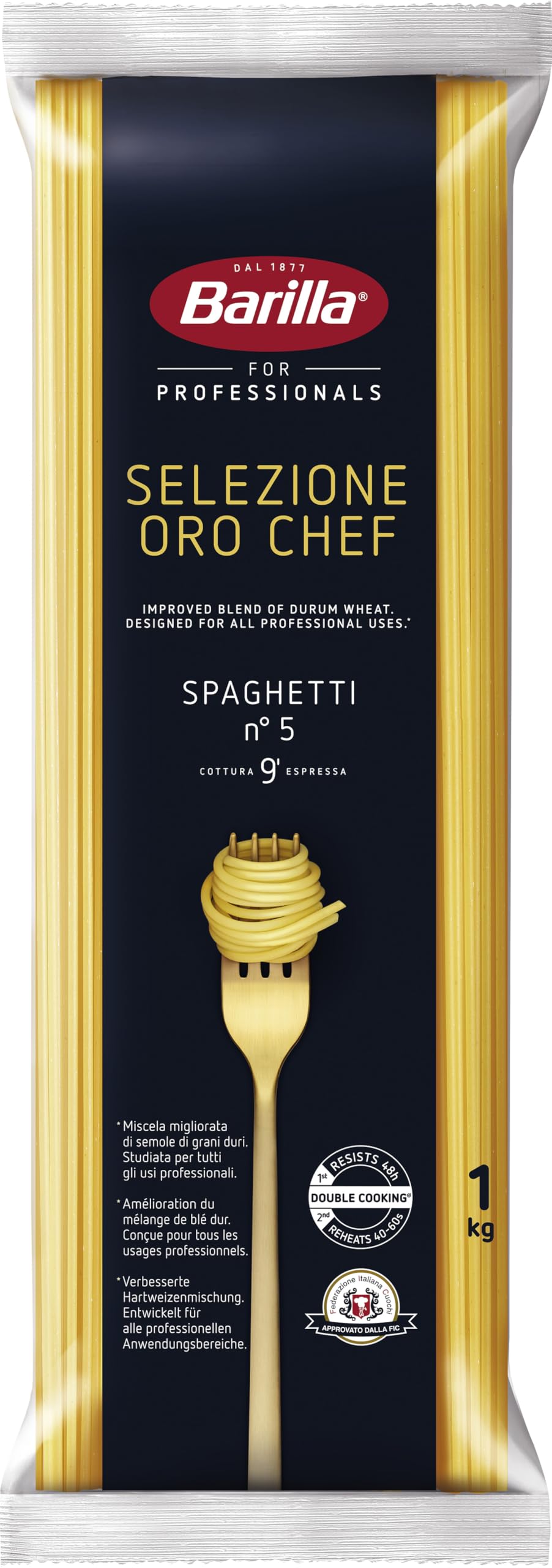 Barilla Selezione Oro Chef Spaghetti n. 5, 12er Pack (12 x 1kg) | Der zuverlässige Partner für den hektischen Küchenalltag, immer al Dente