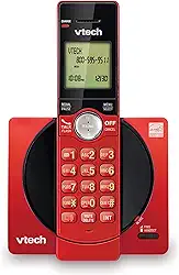 VTech Telefone sem fio para casa com ID de chamada/chamada em espera, telefones fixos CS6919-16, teclado iluminado, viva-voz full duplex, suporte de parede, vermelho