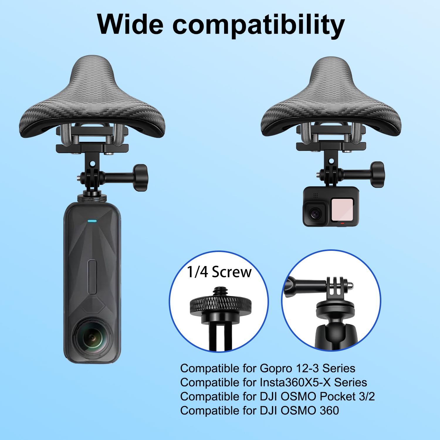 Fahrrad Heck Halterung Kit mit 47''Unsichtbarer Selfie-Stick kompatibel mit Insta360 X5-X,Doppelte Fahrrad Lenker Klemme kompatibel mit DJI OSMO 360/Action 5 4 3 Radfahren Motorradfahren UTV Vloggen