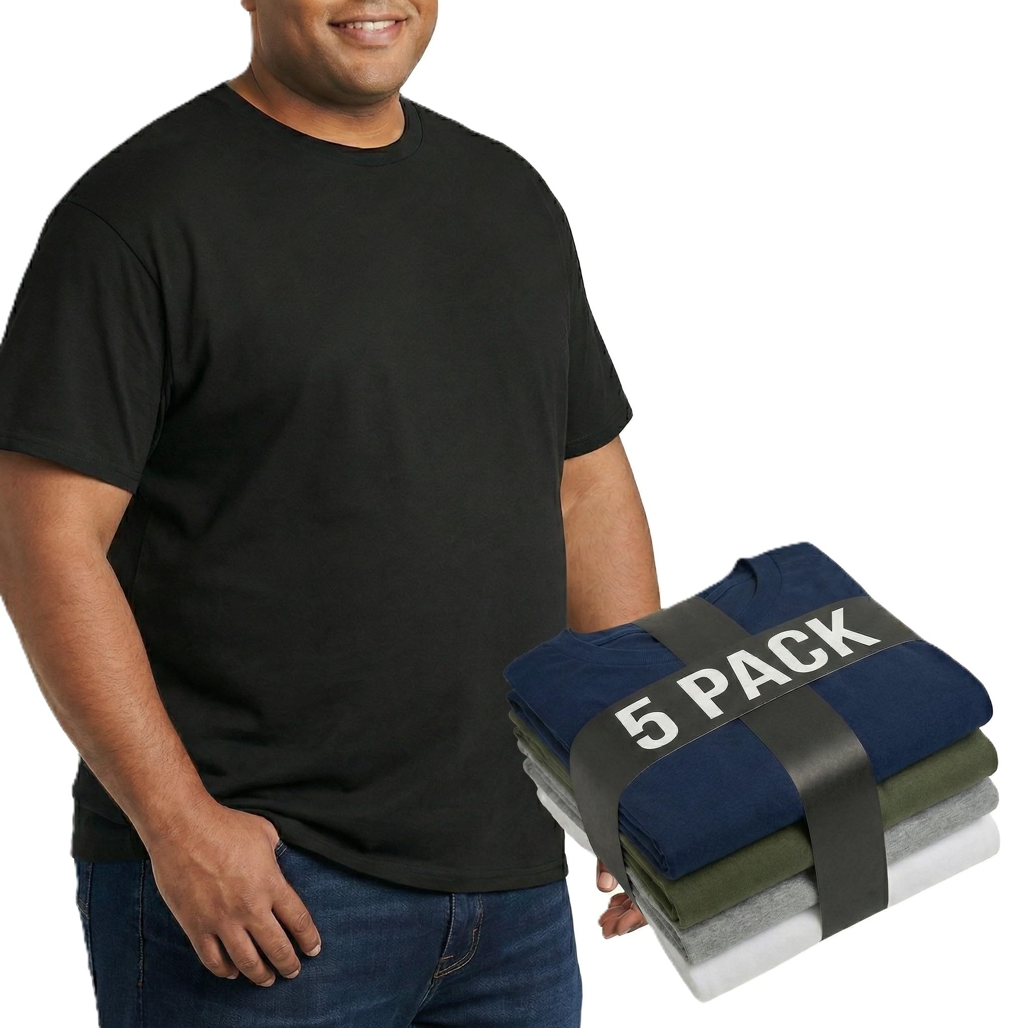 XWC 5 Pack Men's Big and Tall T-Shirts Mesh Quick Dry Workout Shirts Loose Fit Athletic Tees (US, Alpha, 5X-Large, Big, Tall, 5 Pack - Black, White, Dark Grey, Royal Blue, Olive Green)
