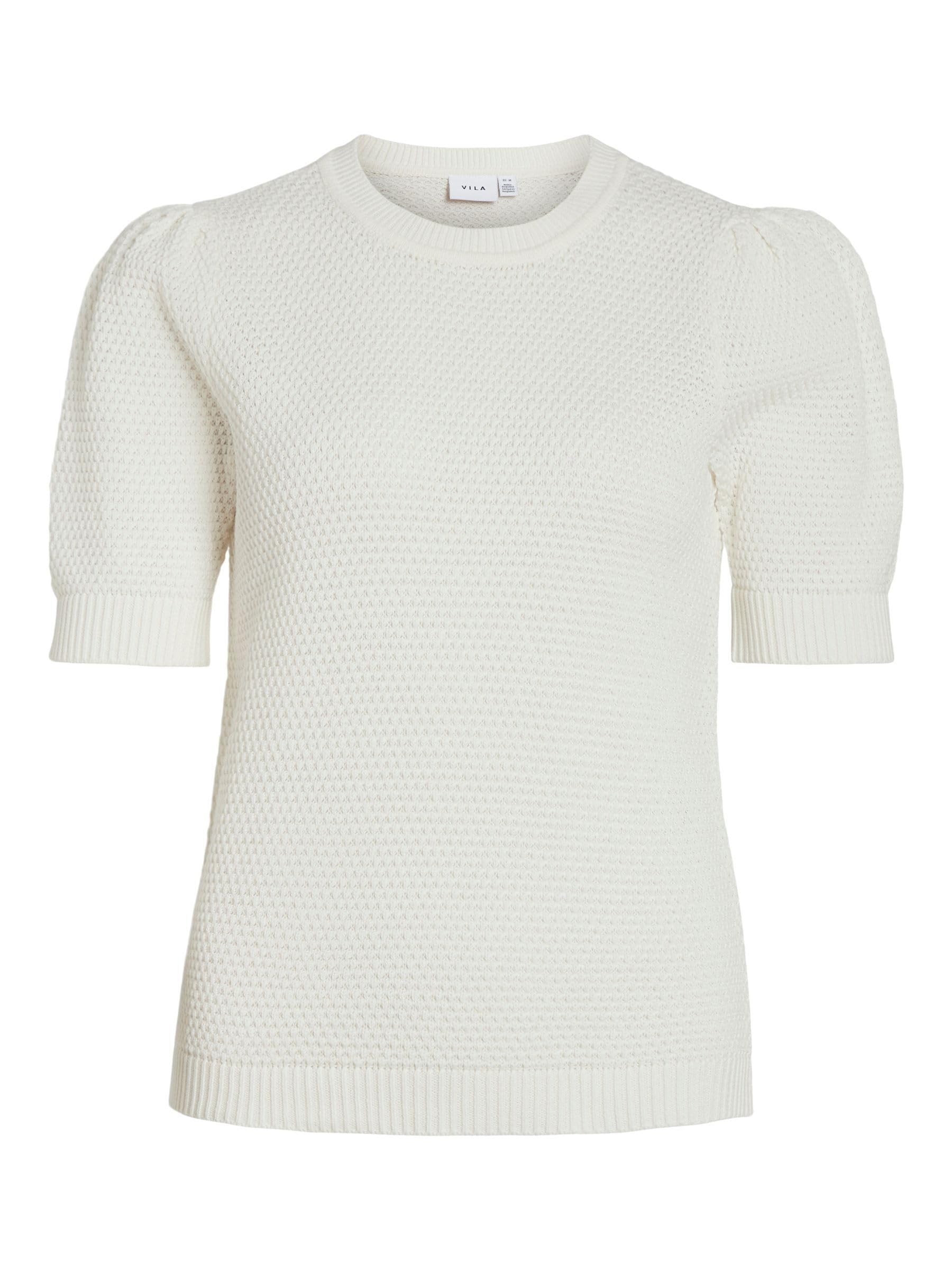 Vidalo O-Neck S/S Knit Top/SU - Noos, White Alyssum, S
