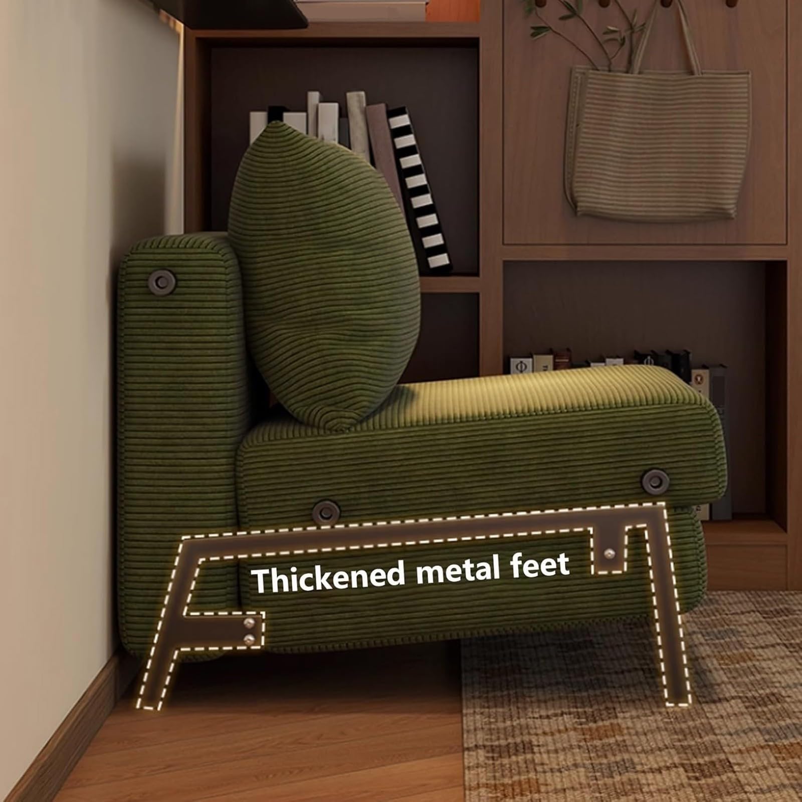 Składana rozkładana sofa futon, tkanina sztruksowa, wysoka elastyczna pianka, solidna rama ze stali węglowej, idealna do salonu, mieszkania, salonu, wygodne rozwiązanie do spania