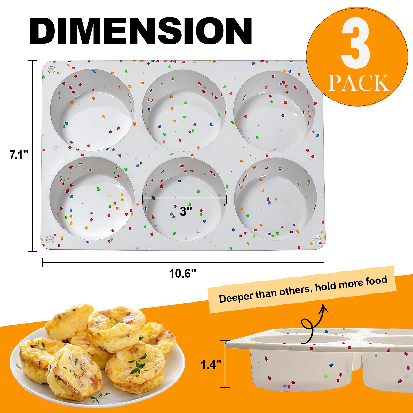 Dootafy Silicone Egg Bite Molds, 3 Pack Deep 3 Inch Round Molds for Egg Breakfast Sandwiches, Omelets, Dinner Rolls, Baking - White
