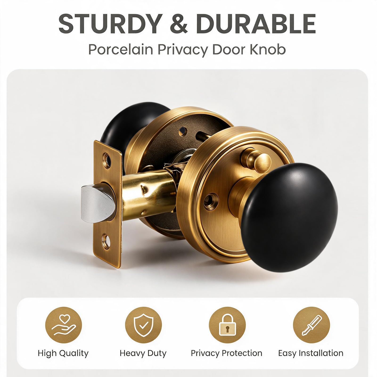 Black Porcelain Door Knobs - Antique Brass -3