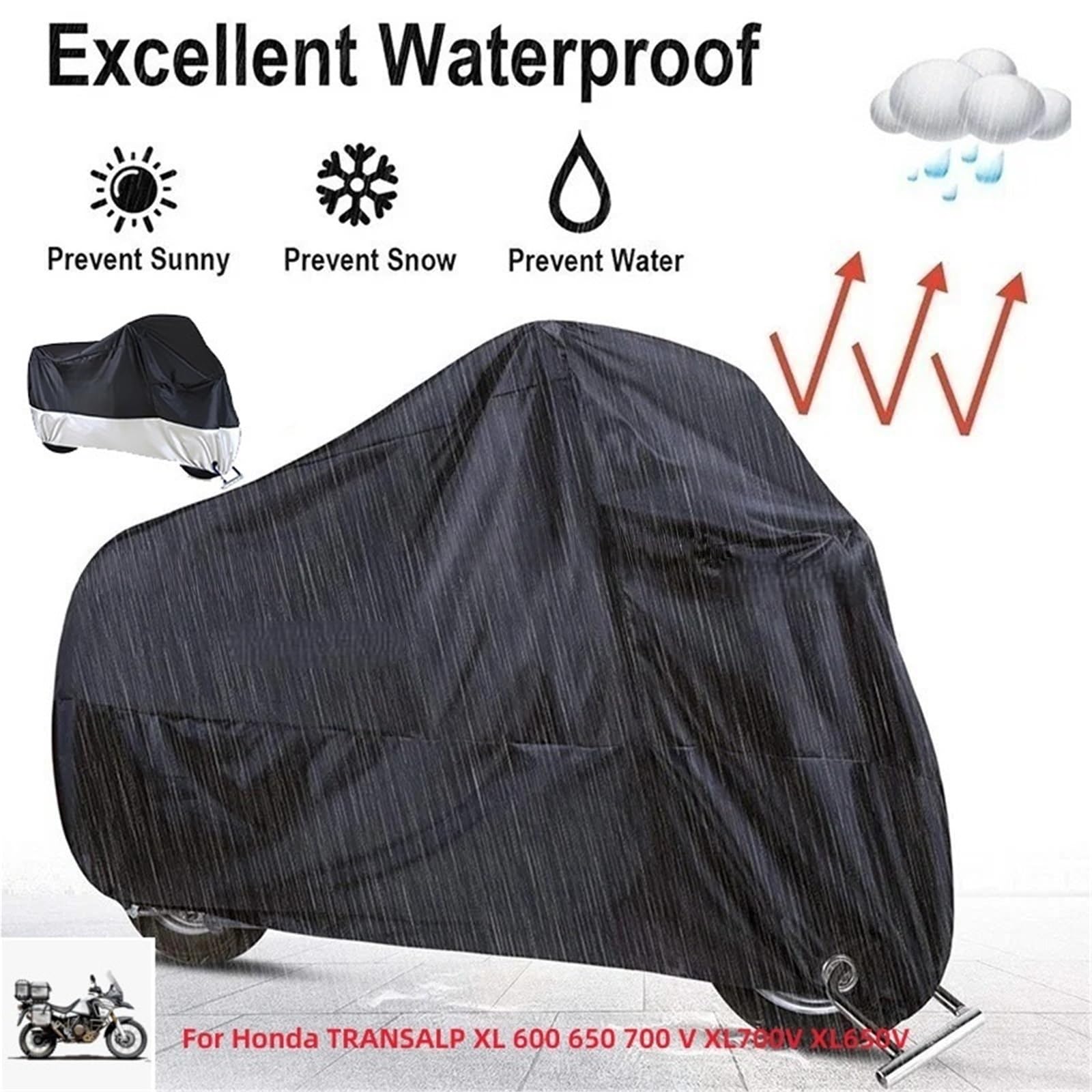 For H0nda TRANSALP XL 600 650 700 V XL700V XL650V Motorcycle Cover Outdoor Uv Protector Dust-proof Rain Covers(Black,XL for 190cm)