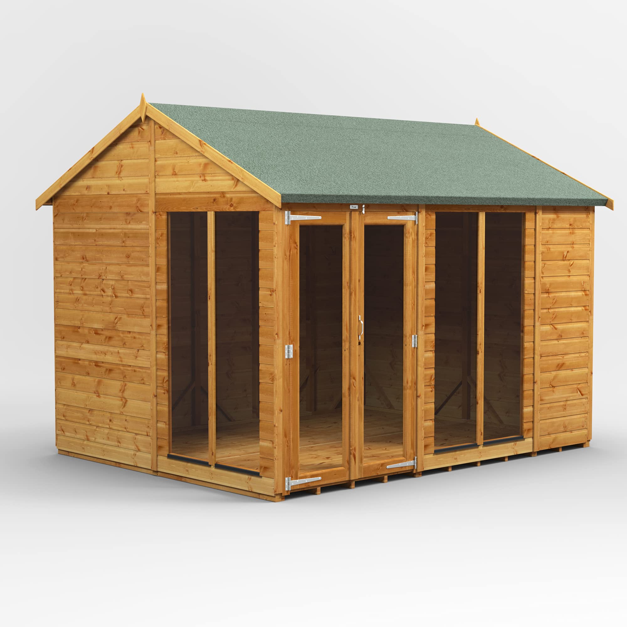 Powersheds High Grade Premium Apex Summer House Wooden Shed with Security Features, PVC Window Sills, Door & Window Flexibility, made from Extra Thick Timber