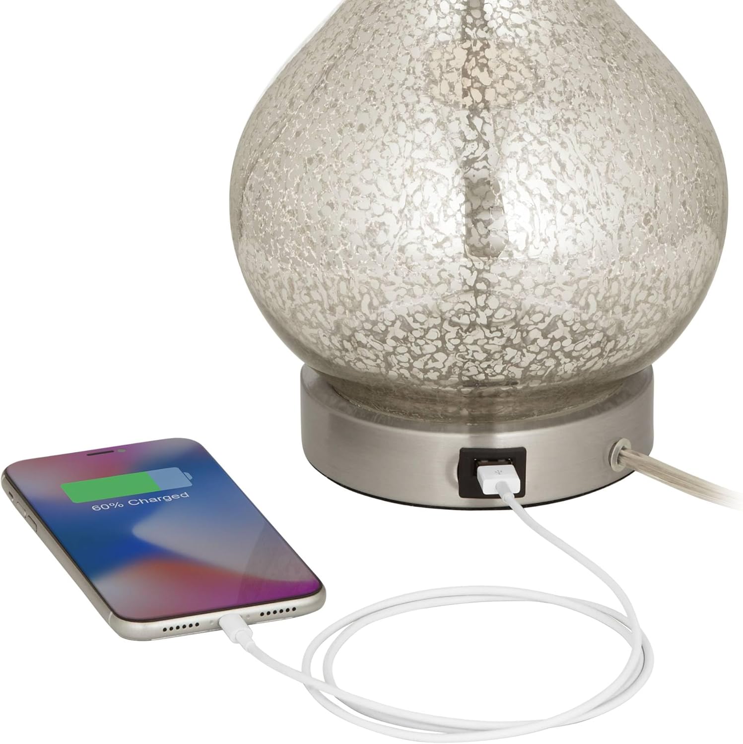 360 Lighting Ledger Modern Accent Table Lamps 21.75" High Set of 2 with USB Charging Port Mercury Glass Off White Drum Shade Decor for Living Room Desk Bedroom House Bedside Nightstand Home