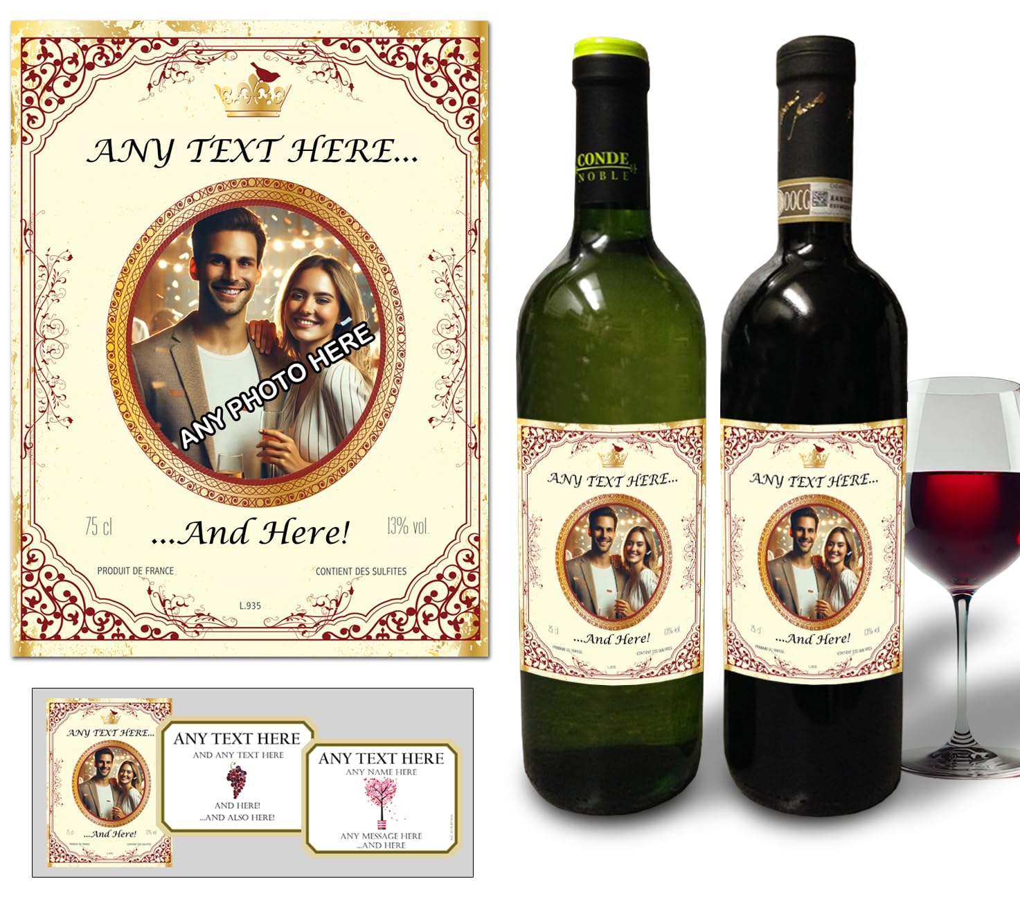 Party People Type 1 Personalised Wine Bottle Label - Any Photo + Any Name (Type 1)