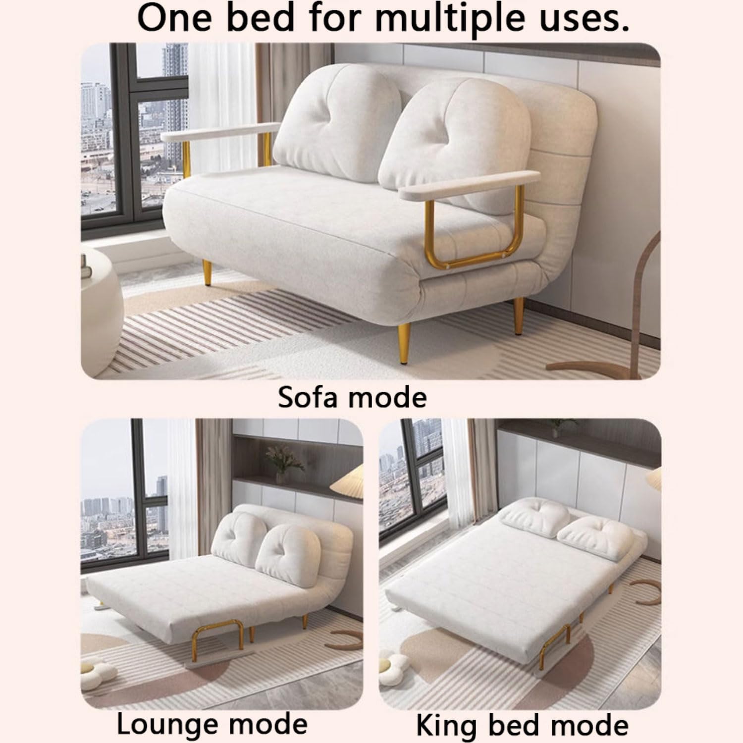 Klappbares Schlafsofa, umwandelbarer Stuhl mit verstellbarer Rückenlehne und Kissen, gepolsterter Sitz, Lounge, Couch, Schlafsessel für Wohnzimmer