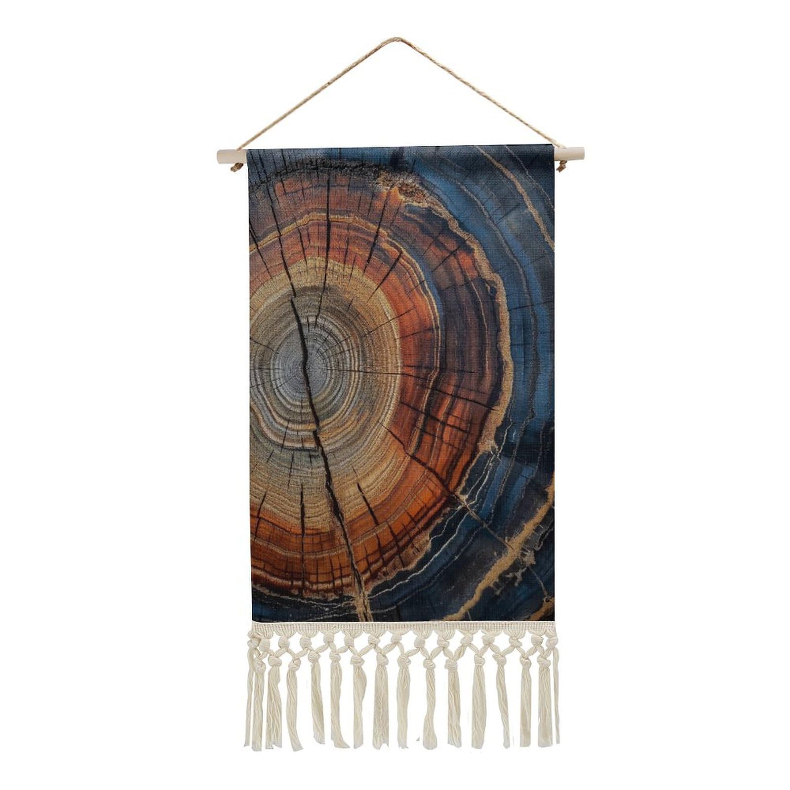 Jubonexis Linen Wall Tapestry,Cross Section of Old Tree Trunk Vintage Wall Hanging Poster with Tassel And Wooden Hanging Rod