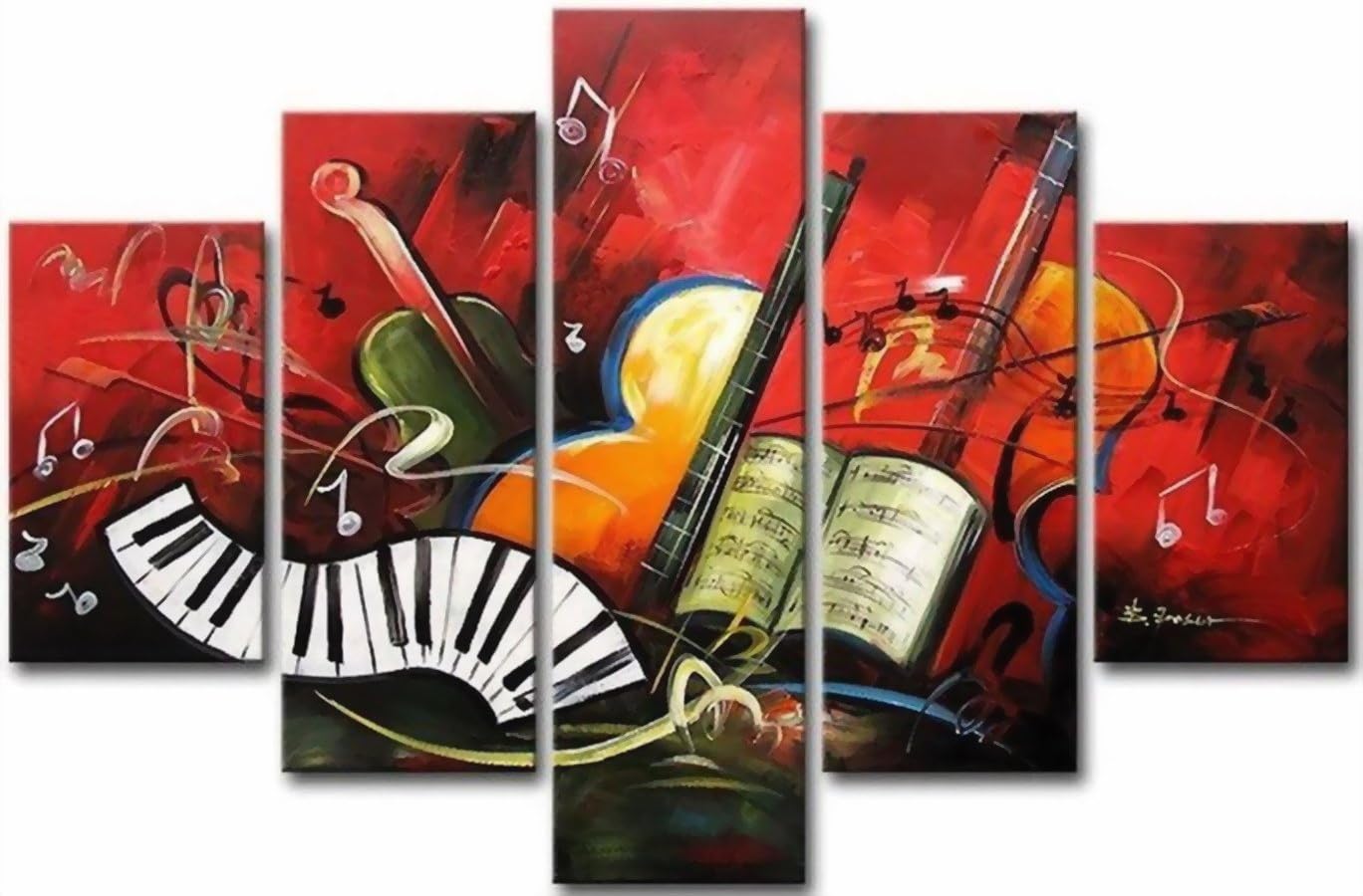 Sangu 100% Hand Painted Wood Framed 5-piece Hot Sale Modern Musical Family For Abstract Oil Paintings Gift Canvas Wall Art for Home Decoration