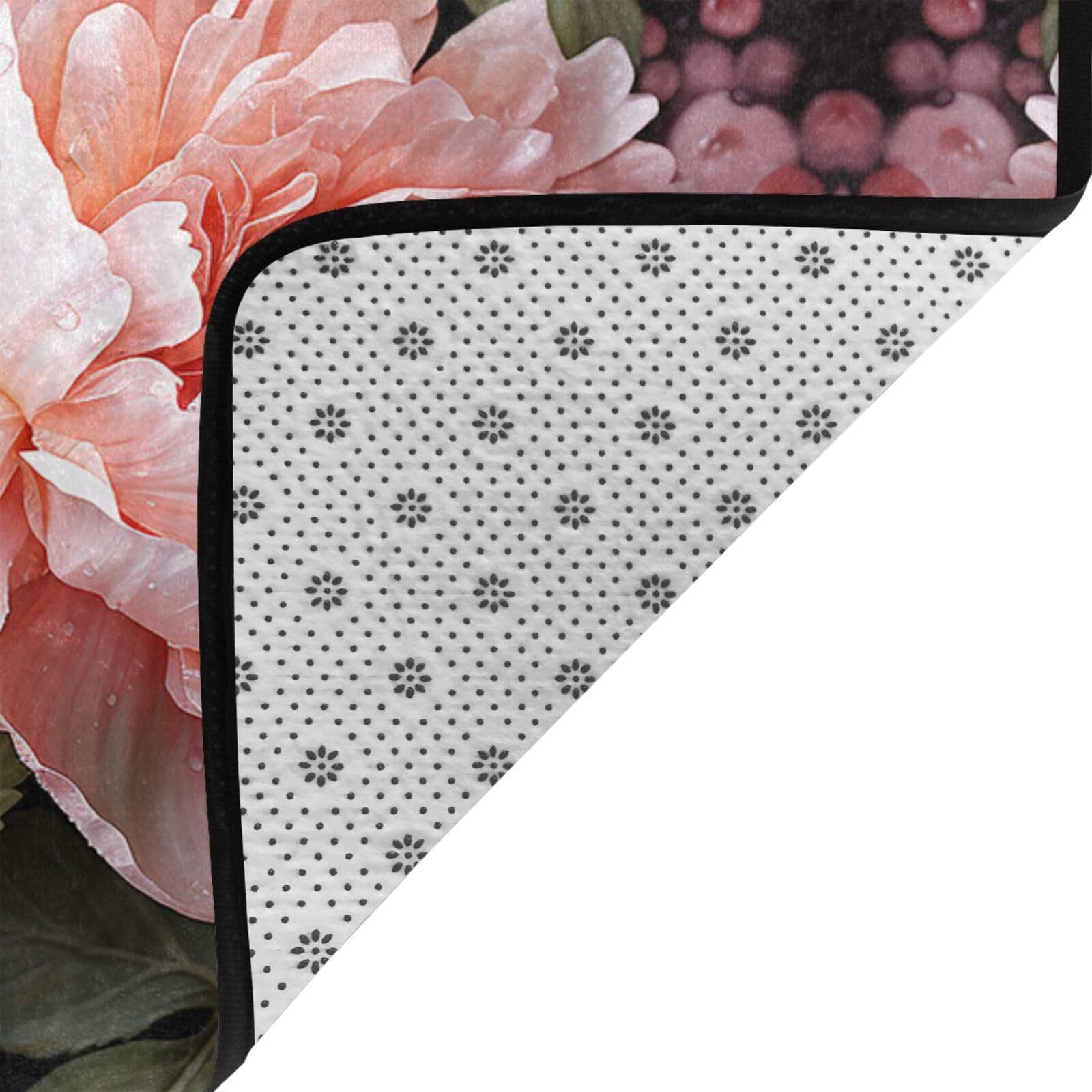 Felpudo antideslizante de franela con diseño de flores de peonía, 160 x 122 cm, para puerta delantera y trasera, para interiores y exteriores