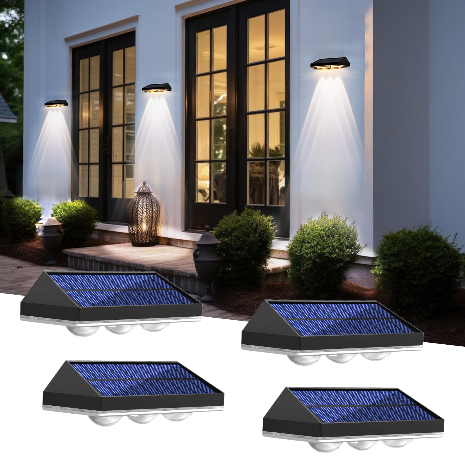 Caldarax Solar Fence Lights Outdoor Garden, Solars Wall Lights Outdoor, IP65 Waterproof, 3 Color Modes