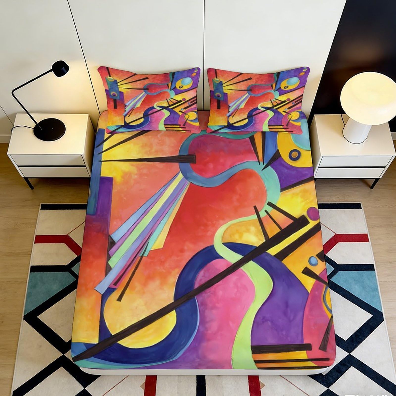 Kzqnxhjprl Style-6 3D Printed Abstract Art Fitted Sheet Microfiber Colorful Geometric Mattress Cover For Bedroom Guest Room Dorm Decor 90X200x25cm