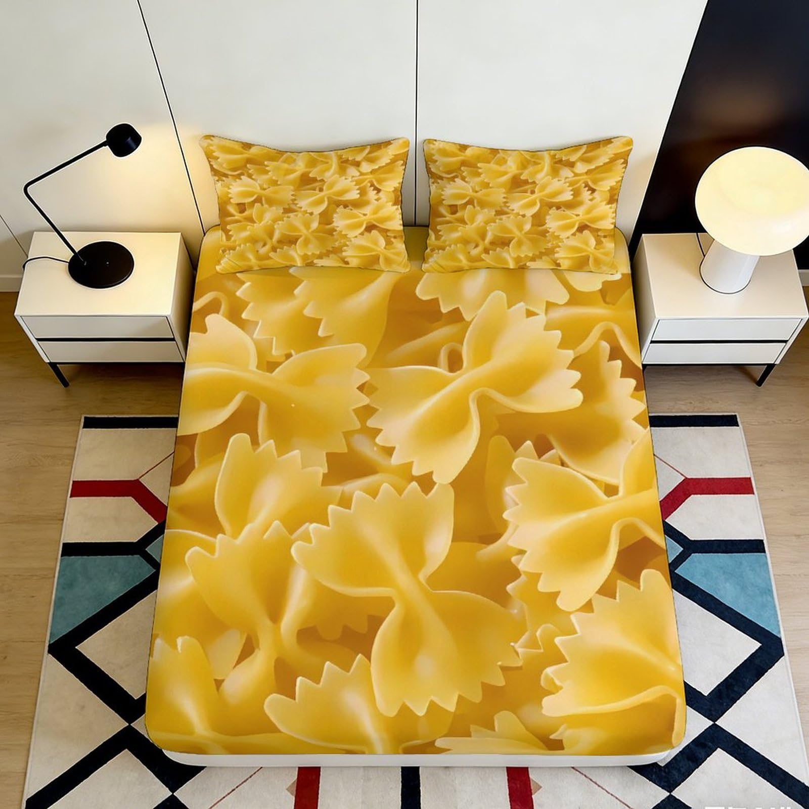 Pnayamiorkfel Style-5 3D Printed Bow Tie Pasta Fitted Sheet Microfiber Non-Slip Machine Washable Farfalle Bed Cover For Bedroom Dorm Decor 90X200x25cm