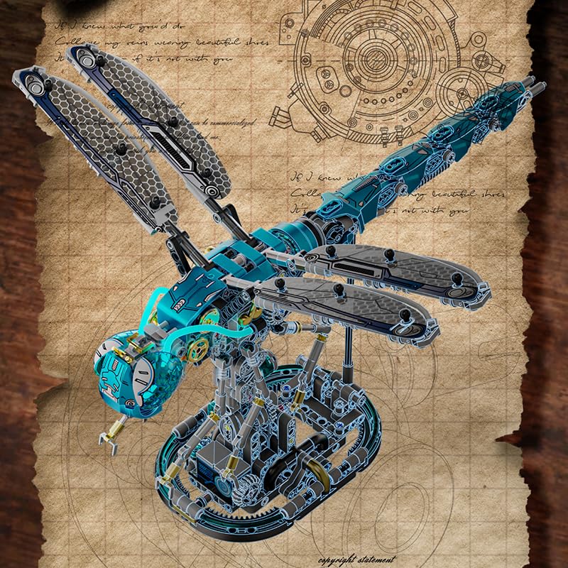 Image of SKY LINE OCEAN Mechanical Dragonfly Building Set with Light - 866+ PCS Steampunk Insect Model with Hand-Crank Base, LED Display STEM Construction Kit, Compatible Bricks Collectible Gift for Ages 14+