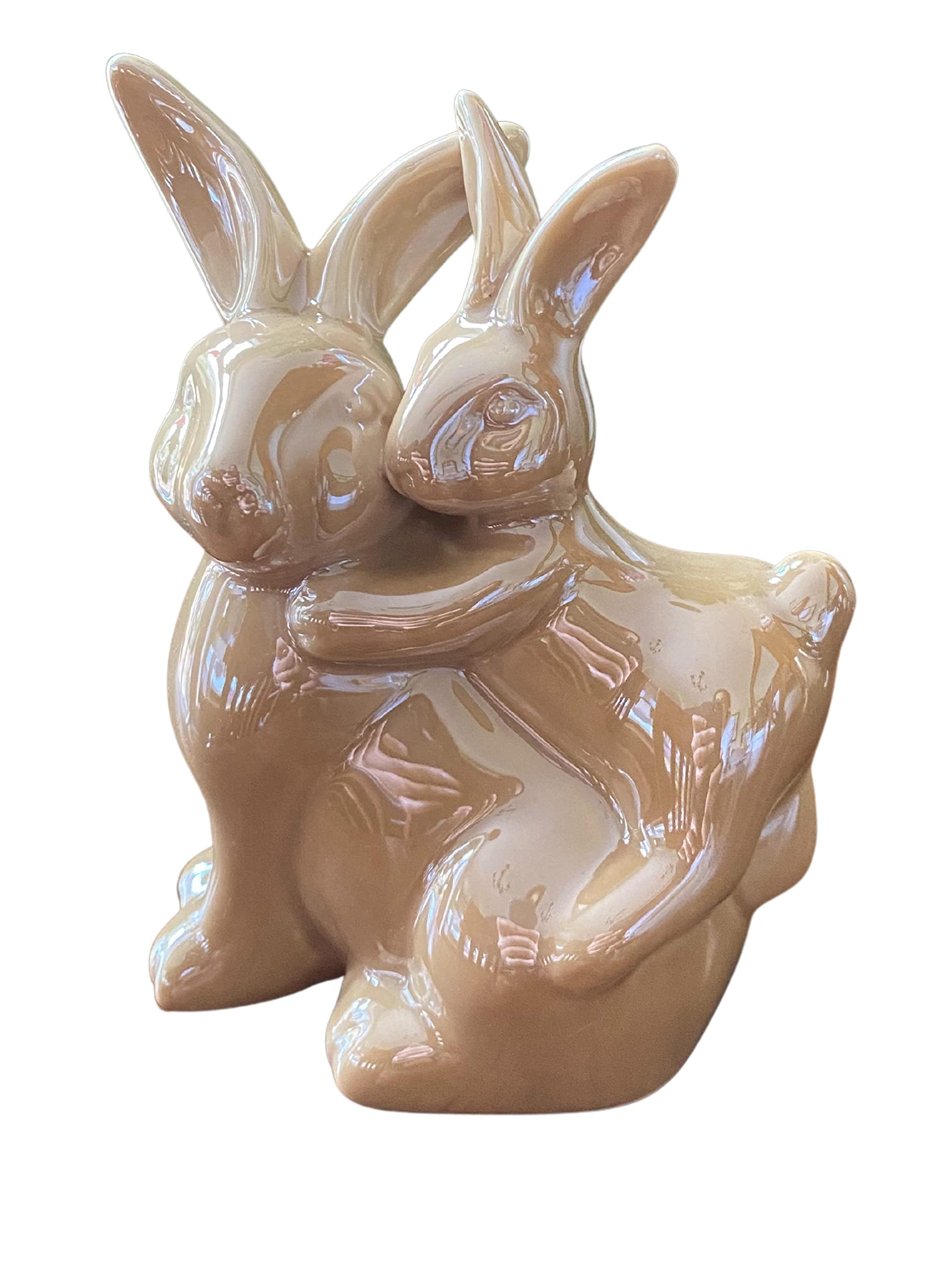 Bullahshah Brown Ceramic Bunny Ornaments, Father And Baby Rabbit Nursery Décor, Earthy Tones Daddy & Baby Rabbit Figurine, (Brown)