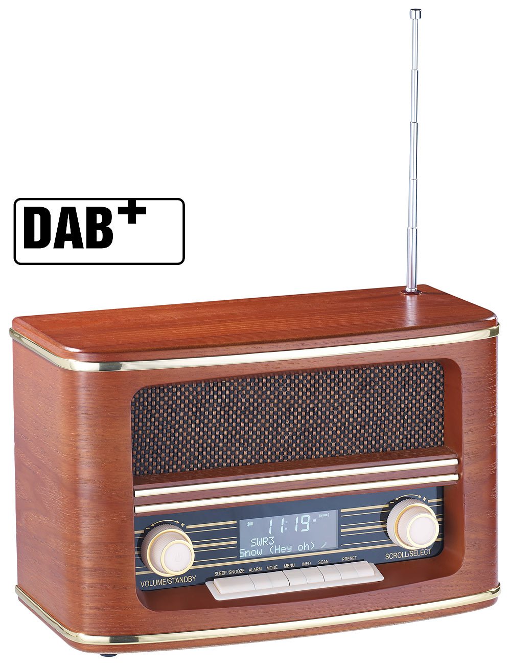 auvisio Digitales Nostalgie-Stereo-Radio mit DAB+, Bluetooth 5.0, FM & Wecker