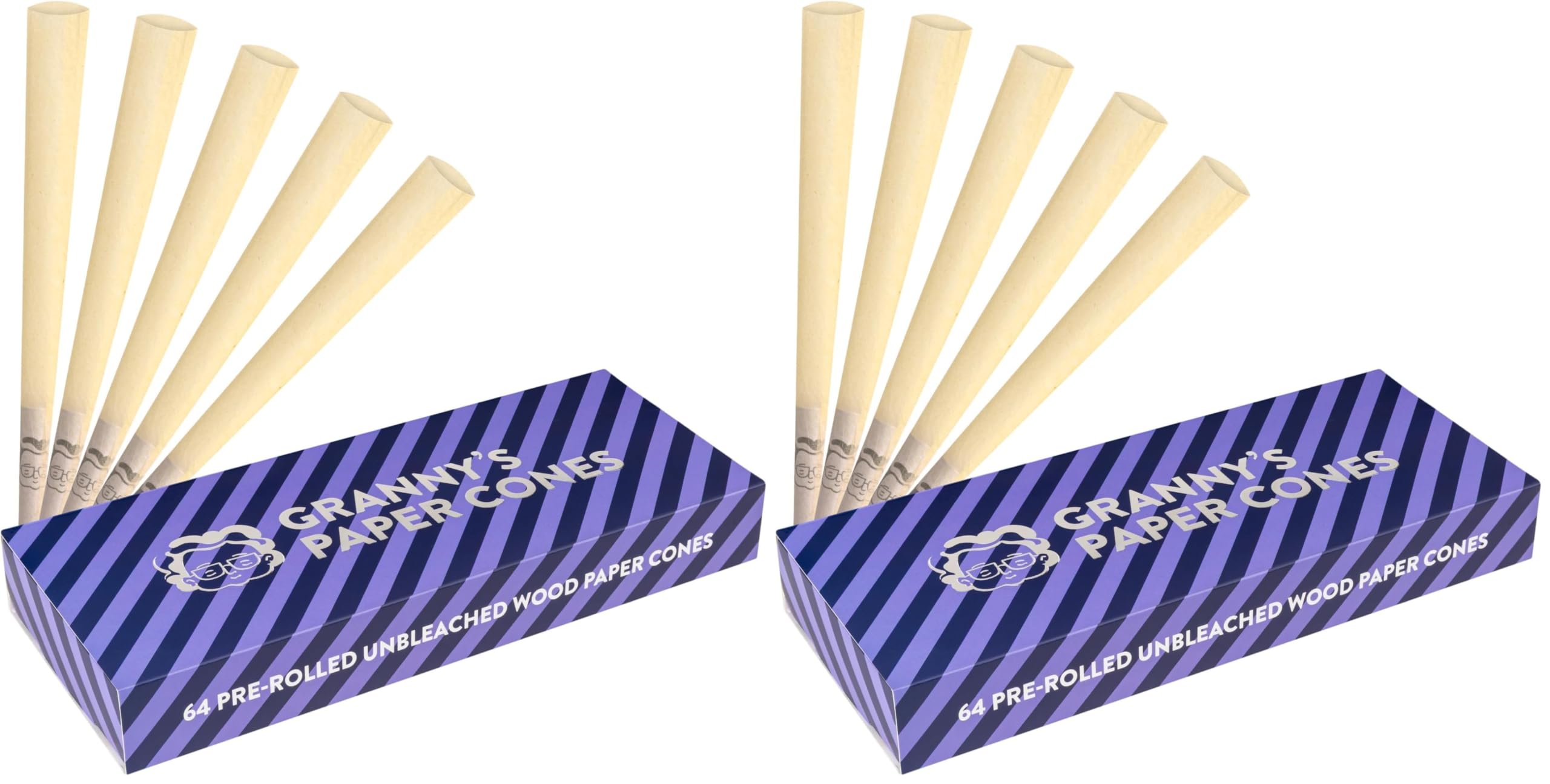 Granny's® Premium Cones 2 x 32 Stück | 109mm King Size Hülsen | Konisch gedreht | Aus Zellstoff | Vorgerollte Kegeltüten | Fertig zum Befüllen (Packung mit 2)