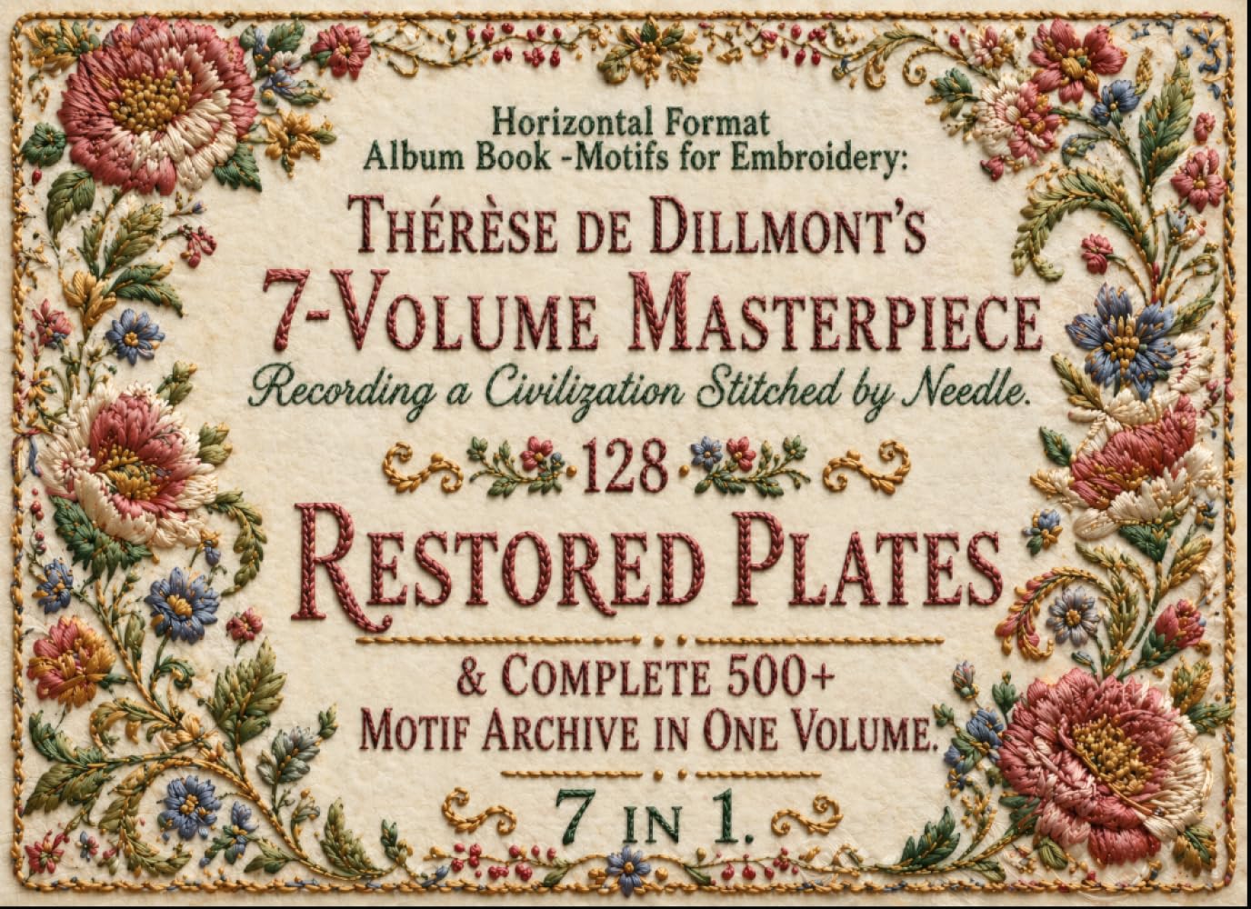 Horizontal Format Album Book -Motifs for Embroidery: Thérèse de Dillmont’s 7-Volume Masterpiece Recording a Civilization Stitched by Needle. Restored ... 500+ Motif Archive in One Volume. 7 in 1
