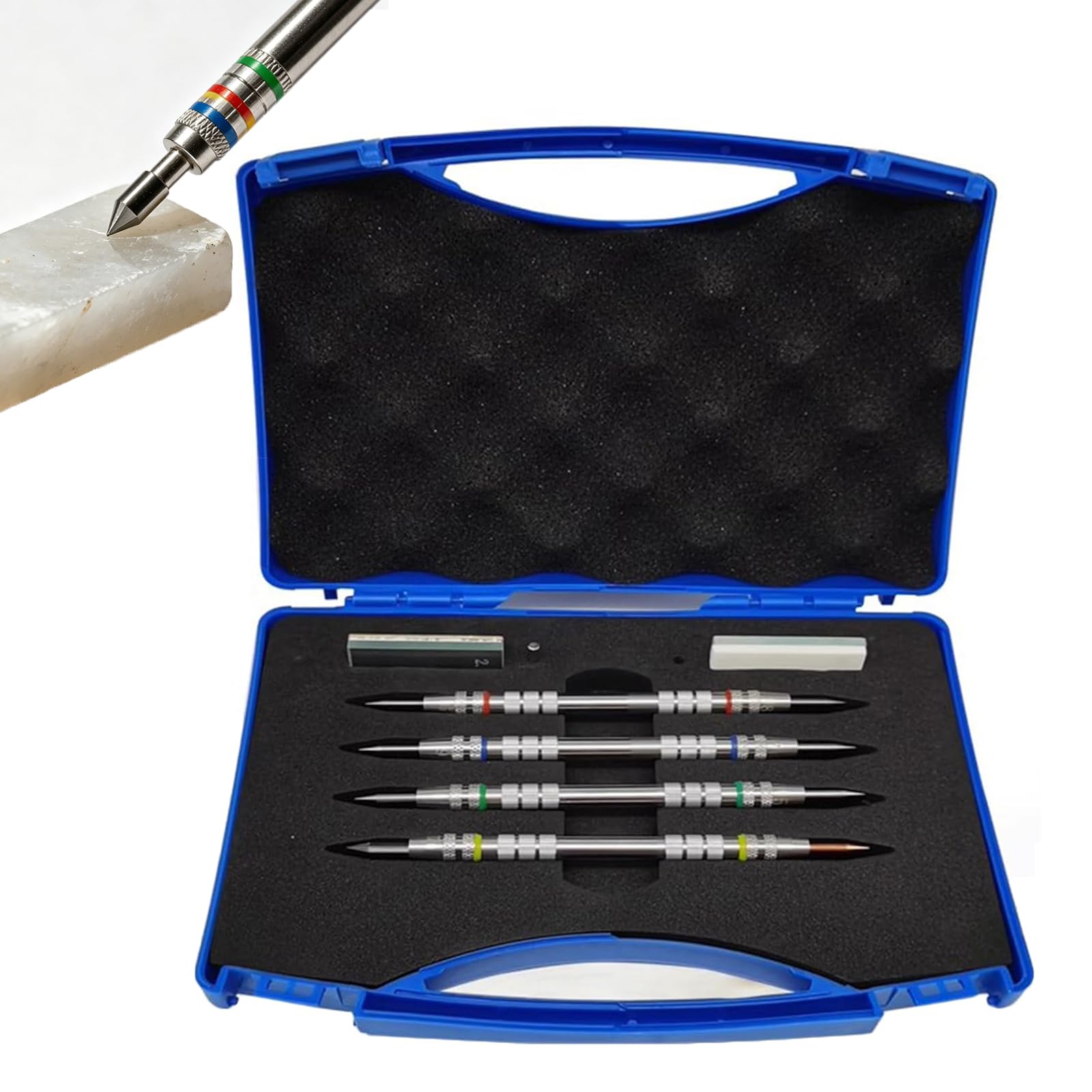 WLSYX Mohs Hardness Picks Kit, 2-9 Scratch Hardness Test Pen With Storage Box, Stainless Steel Mohs Hardness, Dual Heads Design, For Mineral, Gemstone, Floor, Jade, Glass Testing