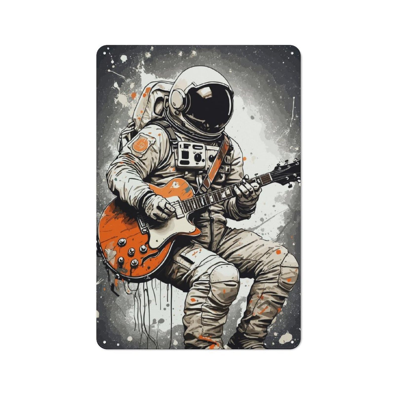 Junmoney Astronaut Guitar Music Vintage Tin Wall Plaque 30X20cm For Workshop Wall, A Decorative Christmas Gift For Makers And Diy Enthusiasts