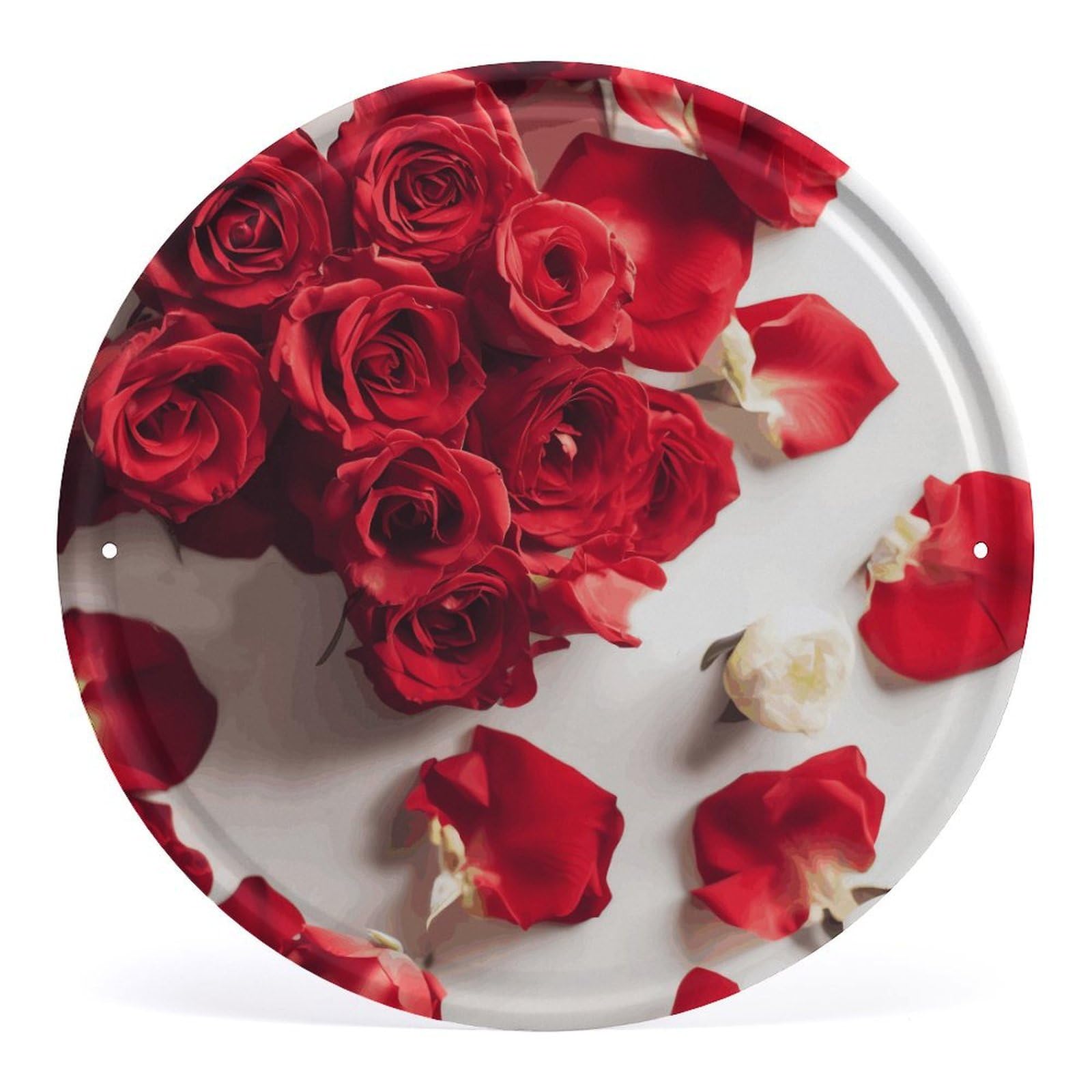 Fodpand Style Flowers On Background Round Wall Art Hanging Decorations, Wall Decor Modern Minimalist Artwork, Tin Sign Hanging Picture For Living Room, Bedroom, Office, Hallway, 11.8X11.8 Inch