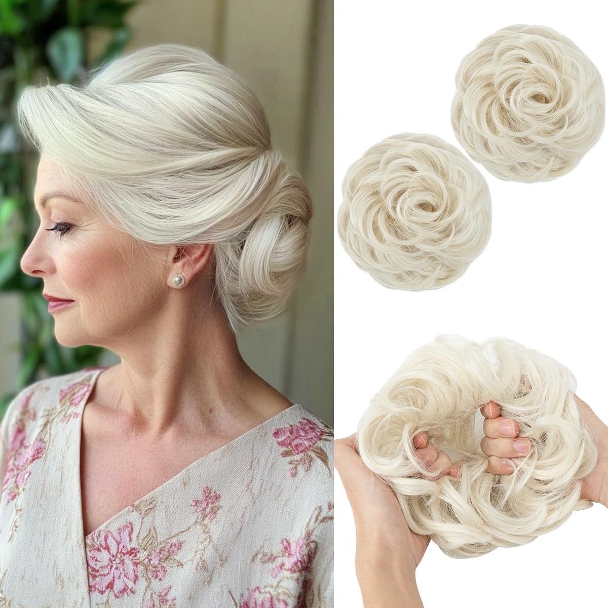SARLA 2PCS Messy Bun Hair Pieces for Womens Synthetic Scrunchies Buns Extension Hairpieces Updo Pony Tail Platin Blonde