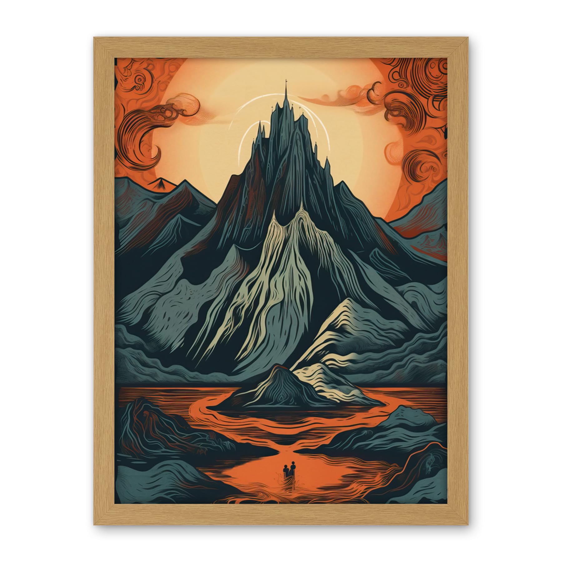 Artery8 Erebor The Lonely Mountain Landscape Illustration Artwork Framed Wall Art Print 18X24 Inch